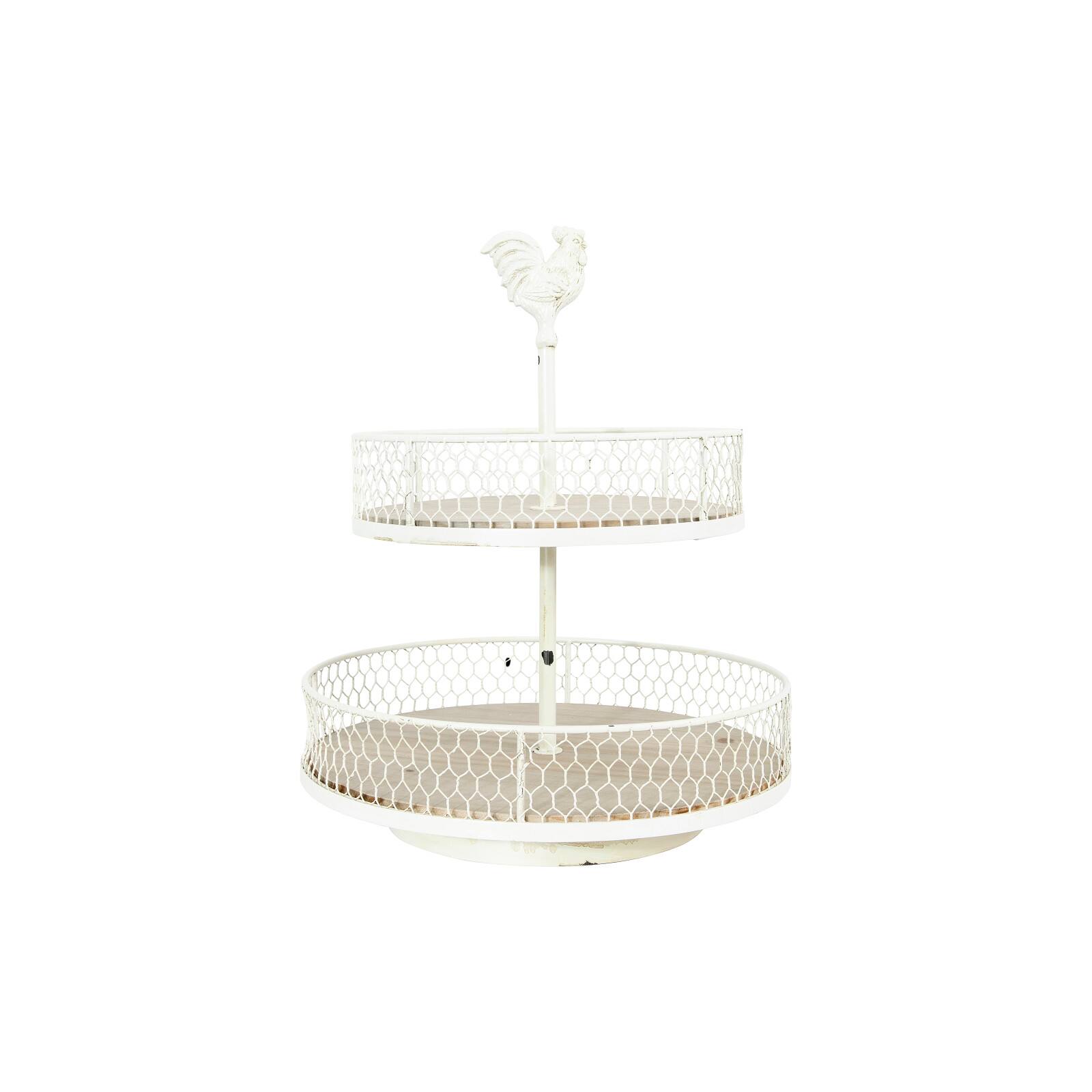Hello Honey® 18.5" 2-Tier Wood & Metal Round Trays With Rooster Top