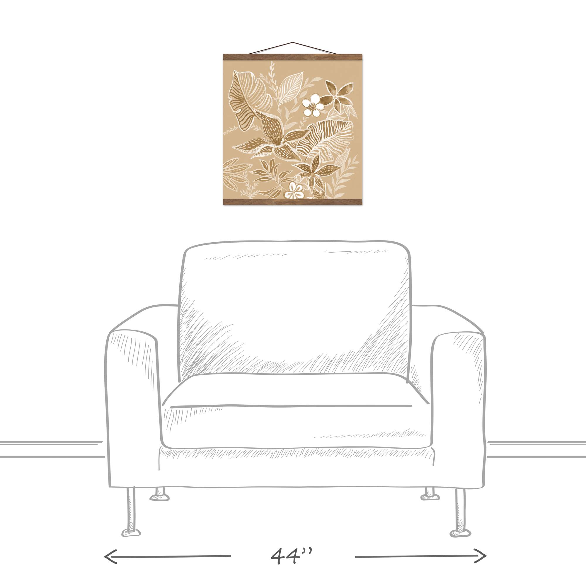 Neutral Tropical Flowers Teak Hanging Canvas