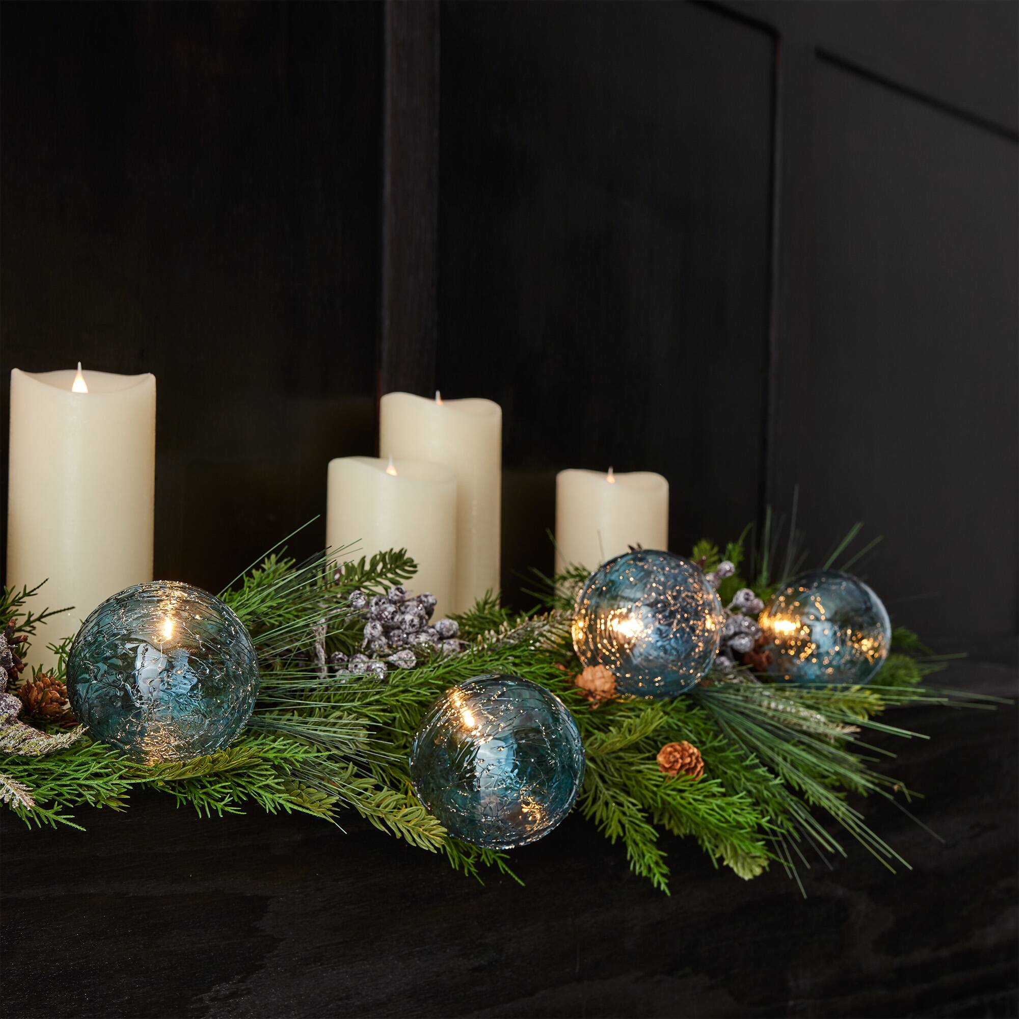 LED Blue Crackle Glass Ball Ornament String