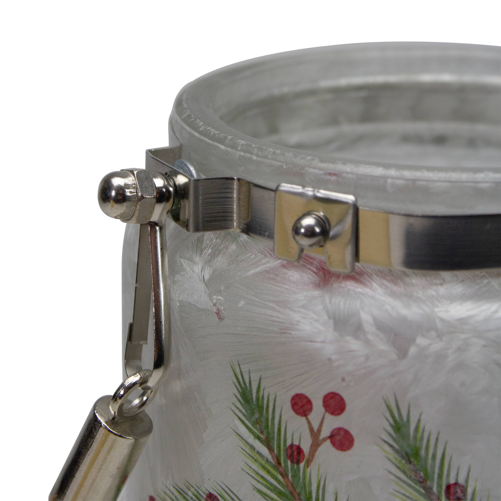 4" Hand Painted Christmas Cardinal & Pine Flameless Glass Christmas Candle Holder