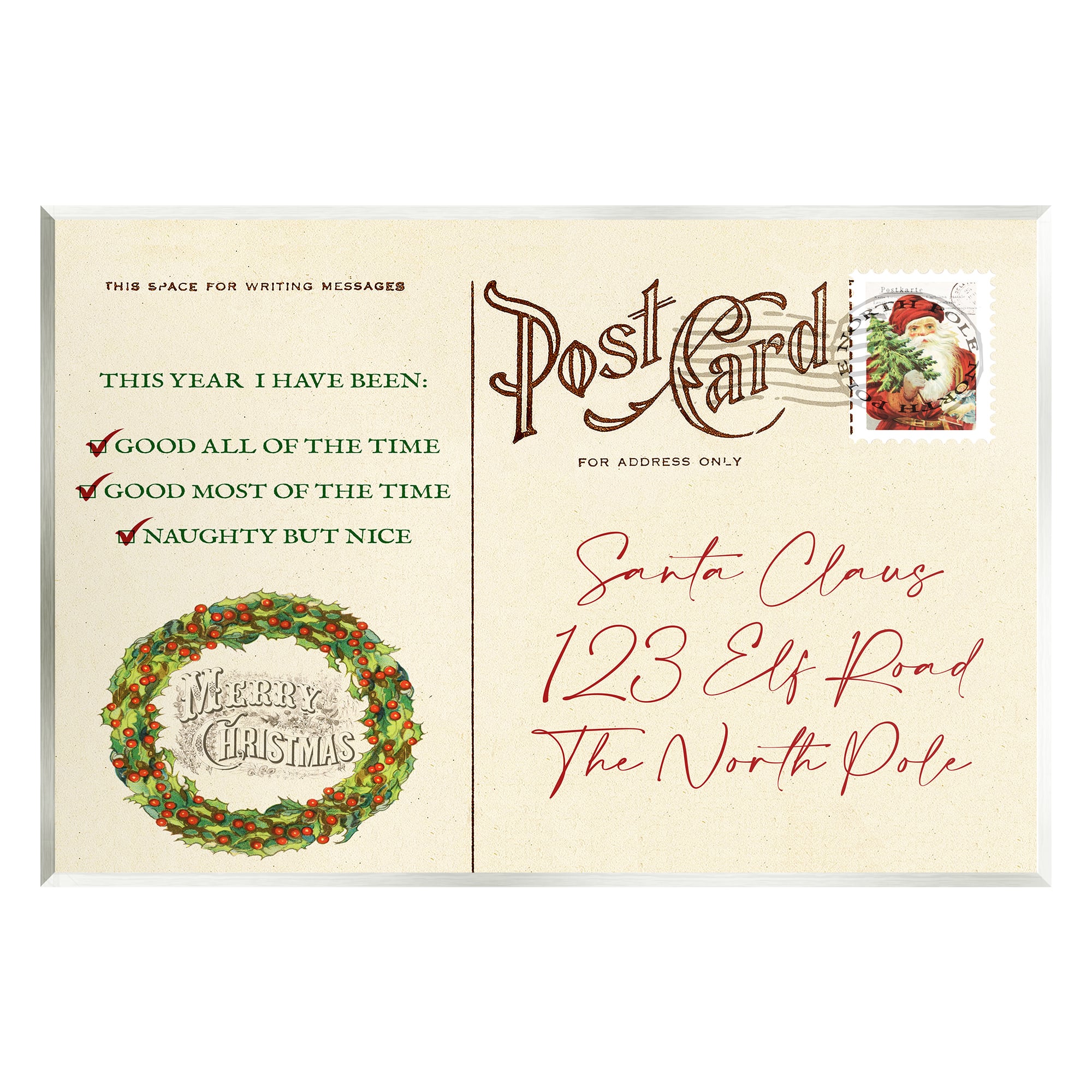 Stupell Industries Merry Christmas Vintage Postcard Wall Plaque Art