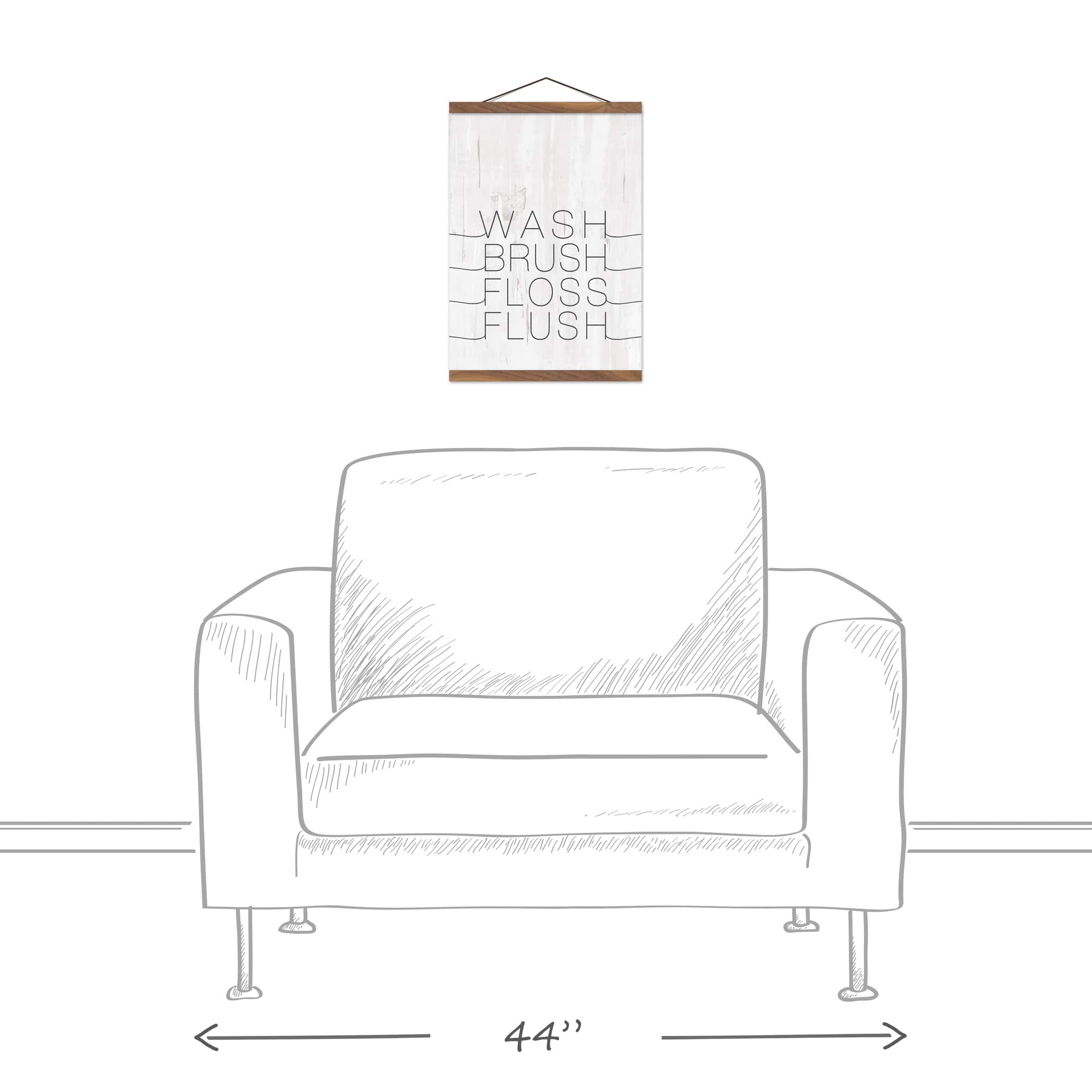 Wash Brush Floss Flush 12" x 16" Teak Hanging Canvas