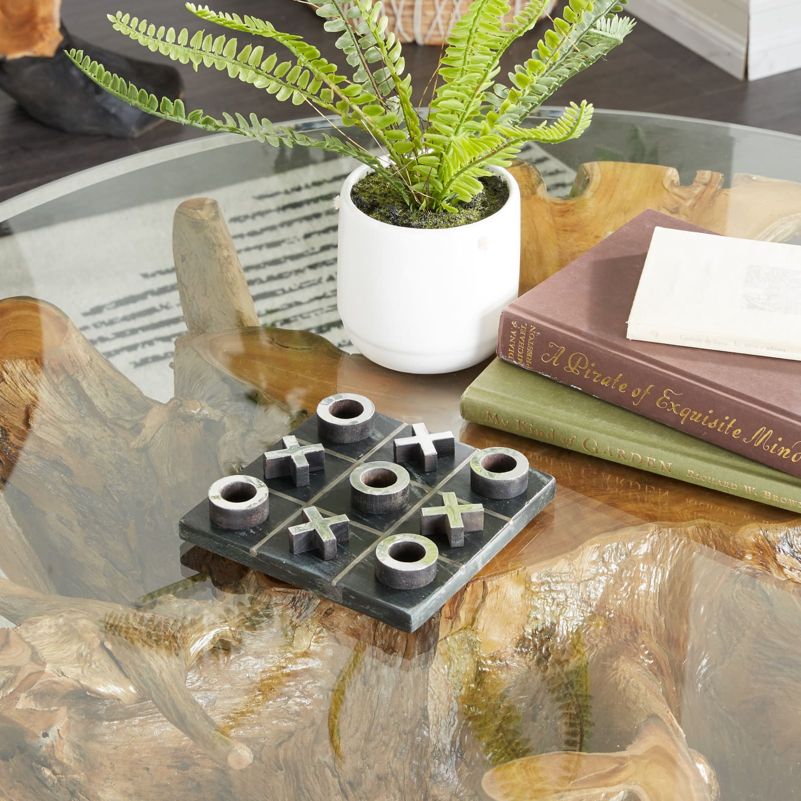 Black Marble & Aluminum Contemporary Tic-Tac-Toe Game Set