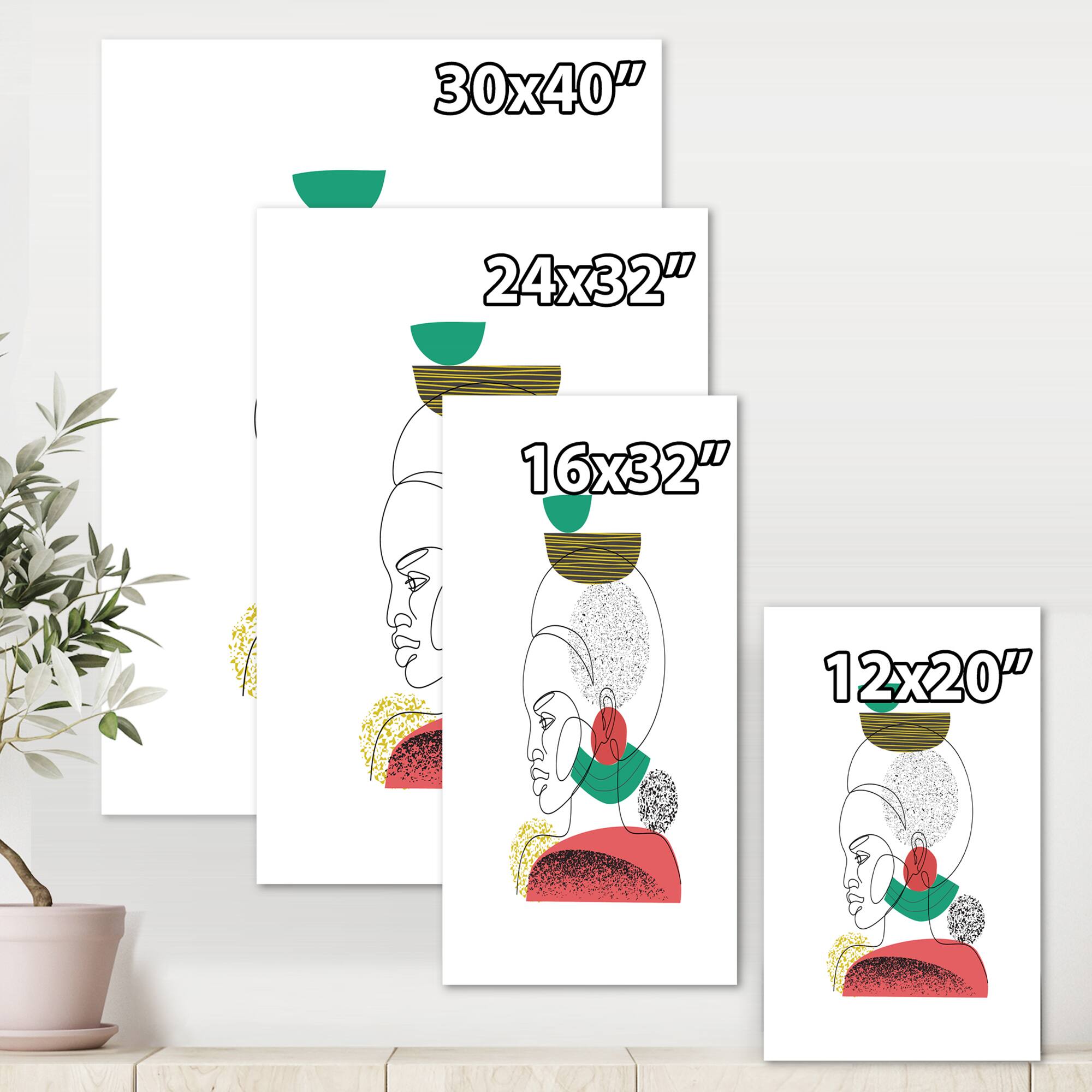 Designart - One Line Portrait of African American Women II - Modern Canvas Wall Art Print