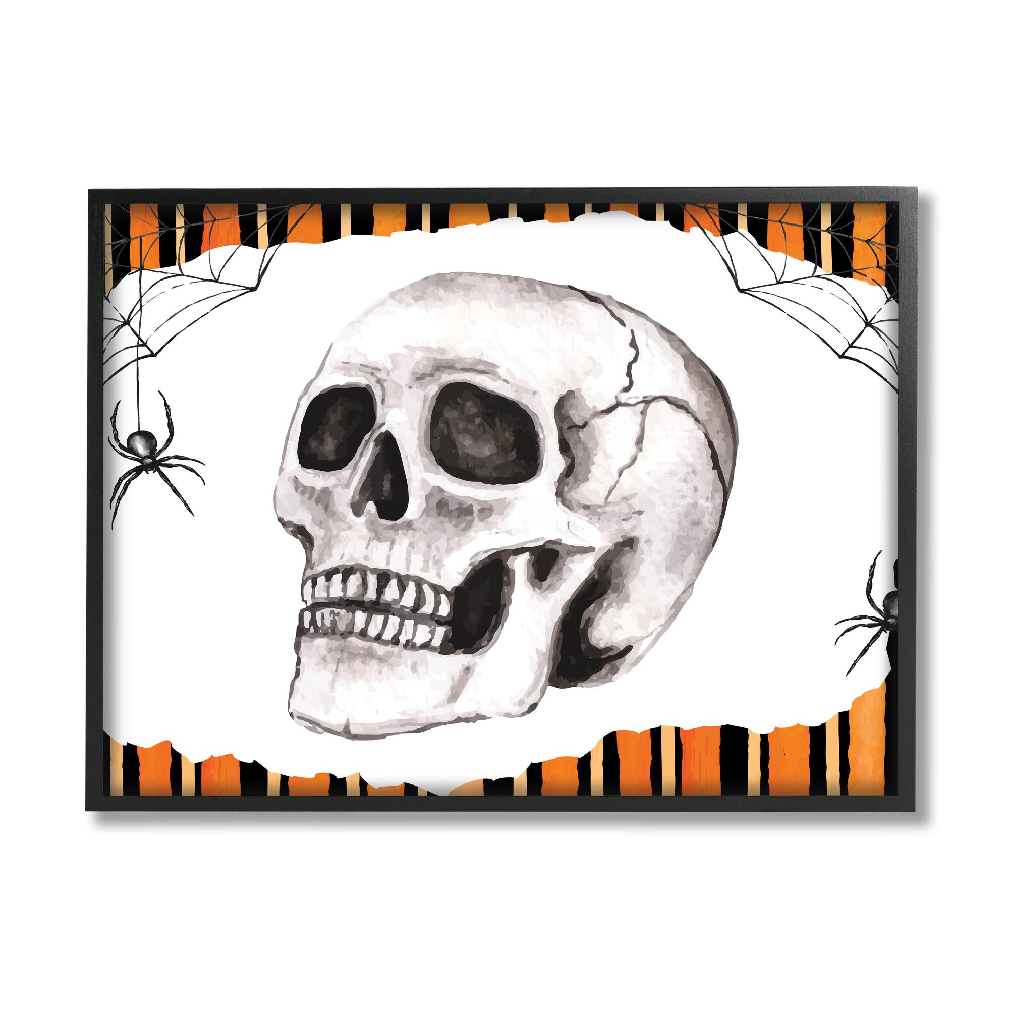 Stupell Industries Orange & Black Striped Skull Framed Giclee Art