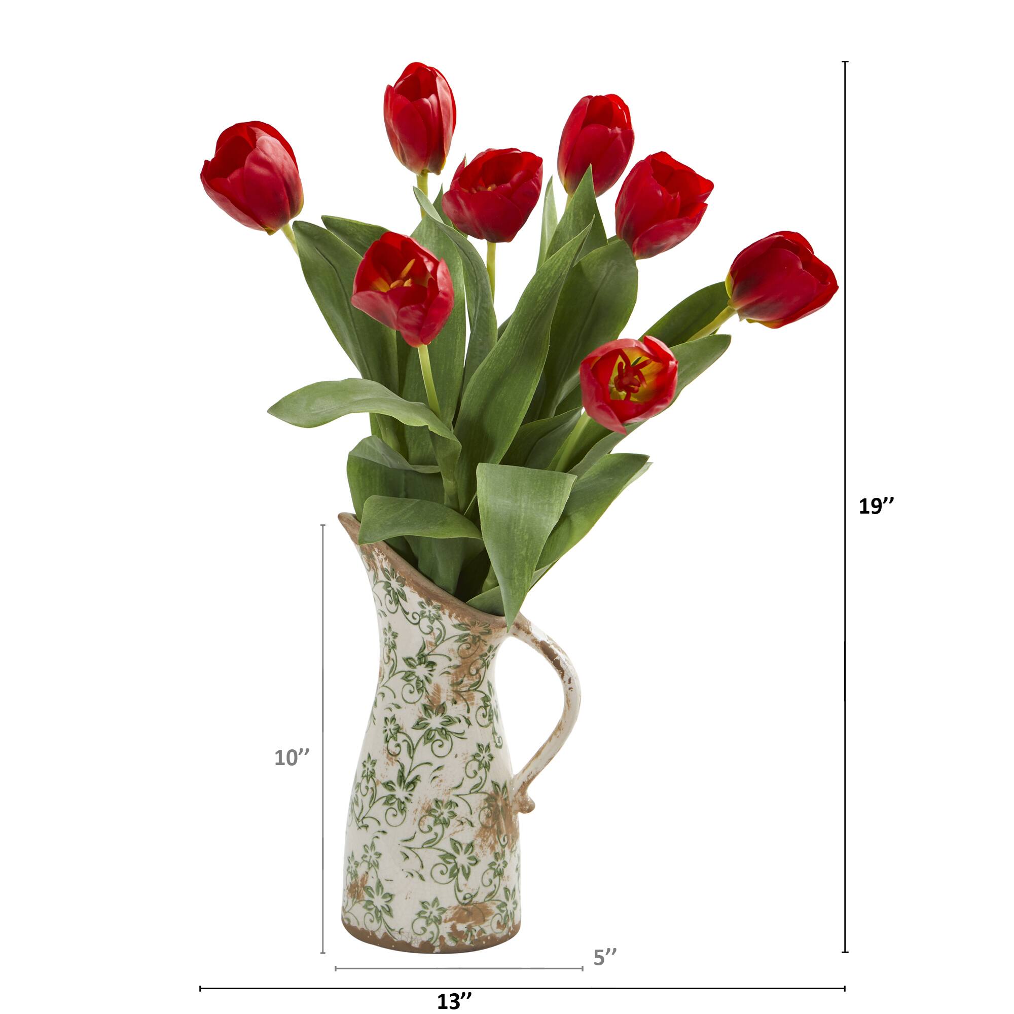 19" Tulip Arrangement in Floral Pitcher