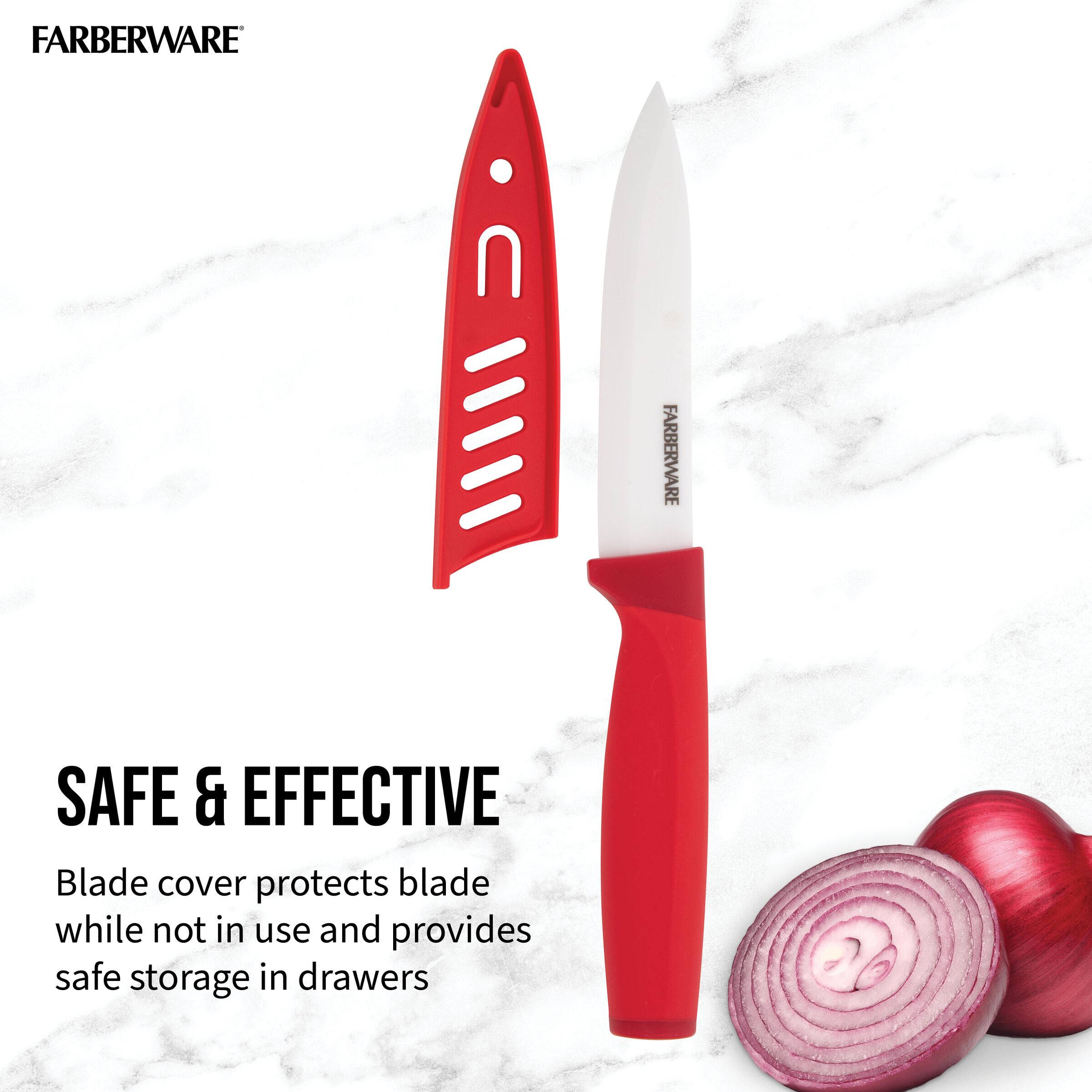 Farberware 5" Red Ceramic Utility Knife with Sheath