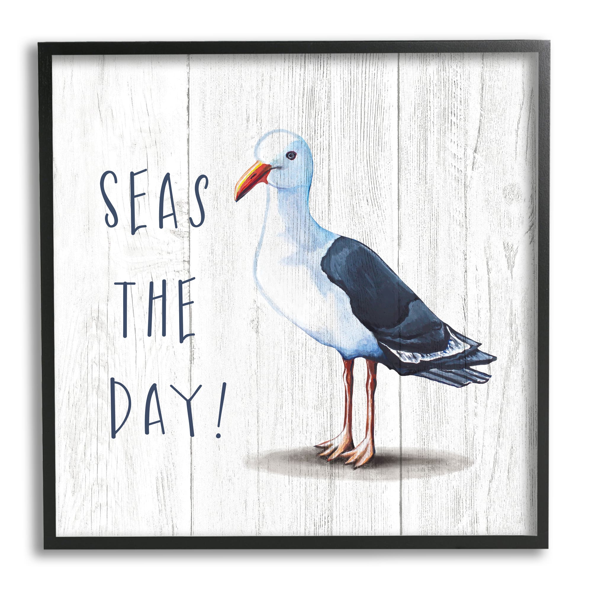 Stupell Industries Seas the Day Sentiment Rustic Nautical Seagull Bird in Frame Wall Art