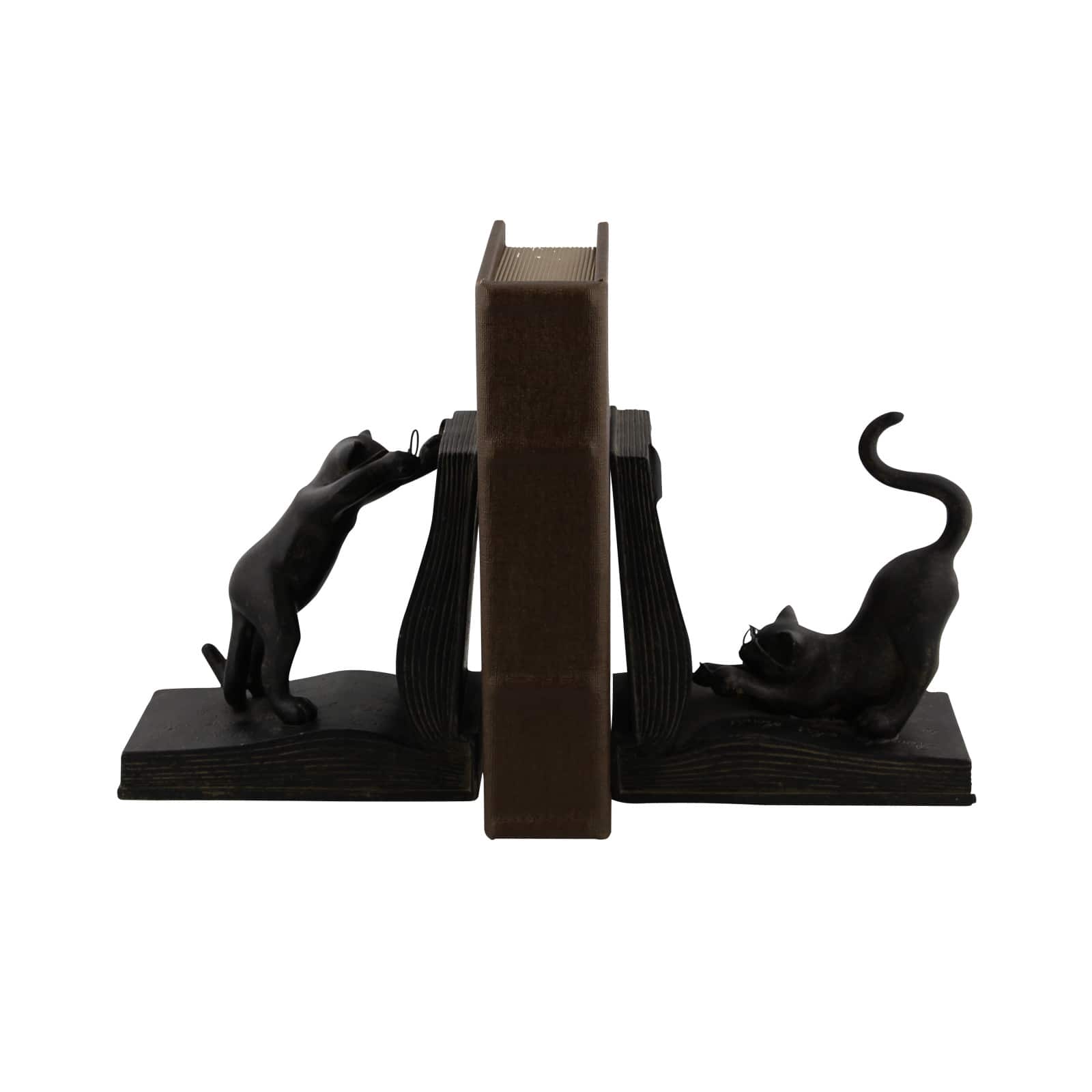 Black Polystone Eclectic Cat Bookends Set