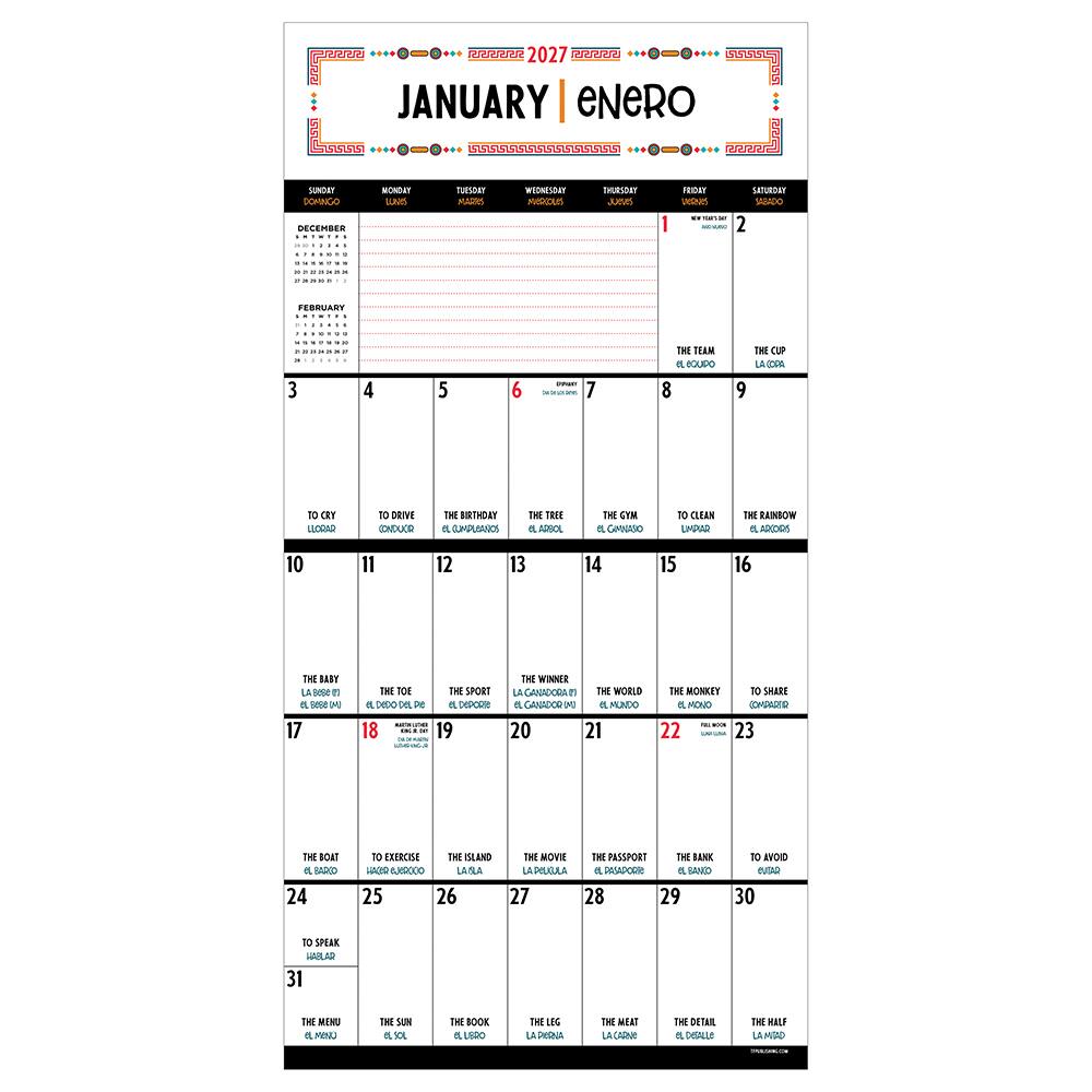 2027 Spanish Words for Everyone Wall Calendar