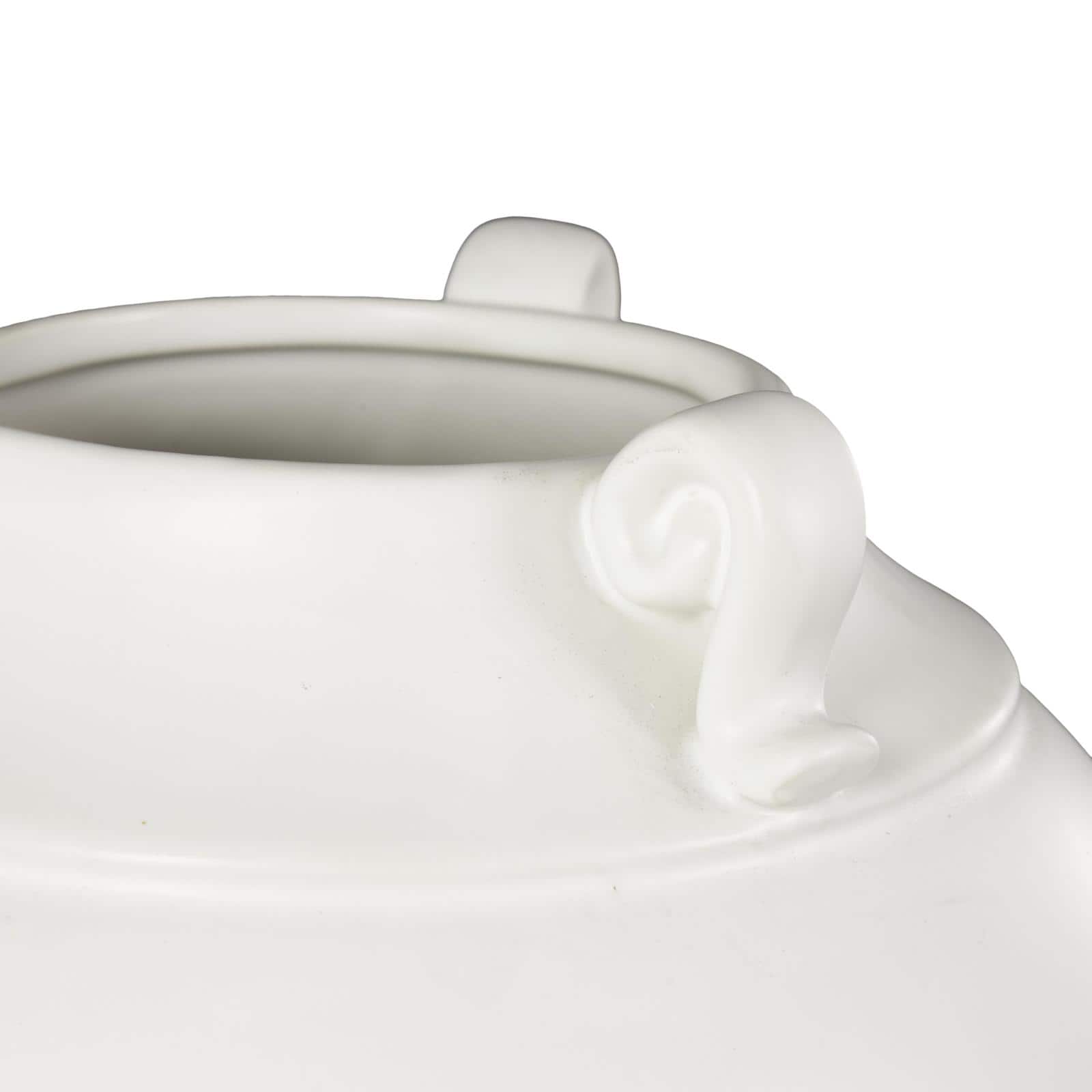 11" White Ceramic Minimalistic Vase with Scroll Handles