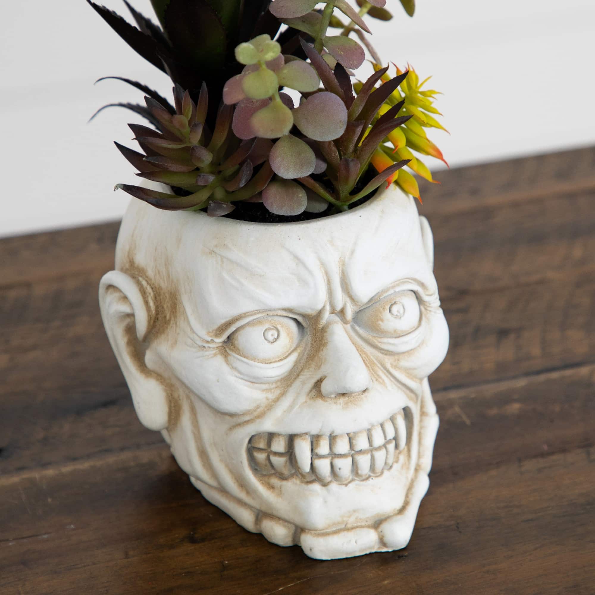 8" Artificial Halloween Succulent Garden in Zombie Halloween Planter