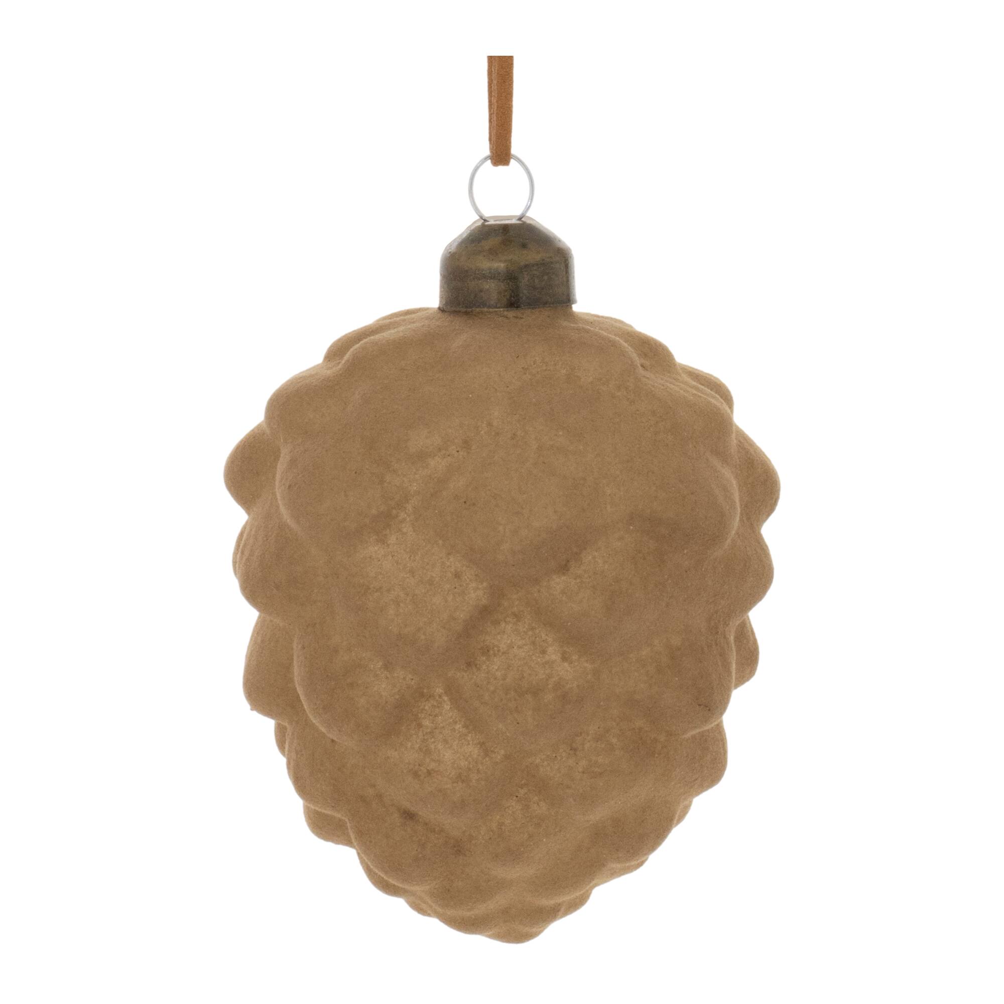 3.75" Brown Flocked Glass Pinecone Ornaments, 12ct.