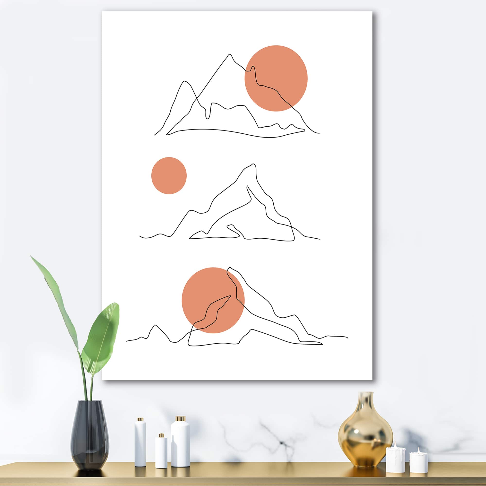 Designart - Abstract Mountain Range With Red Moons