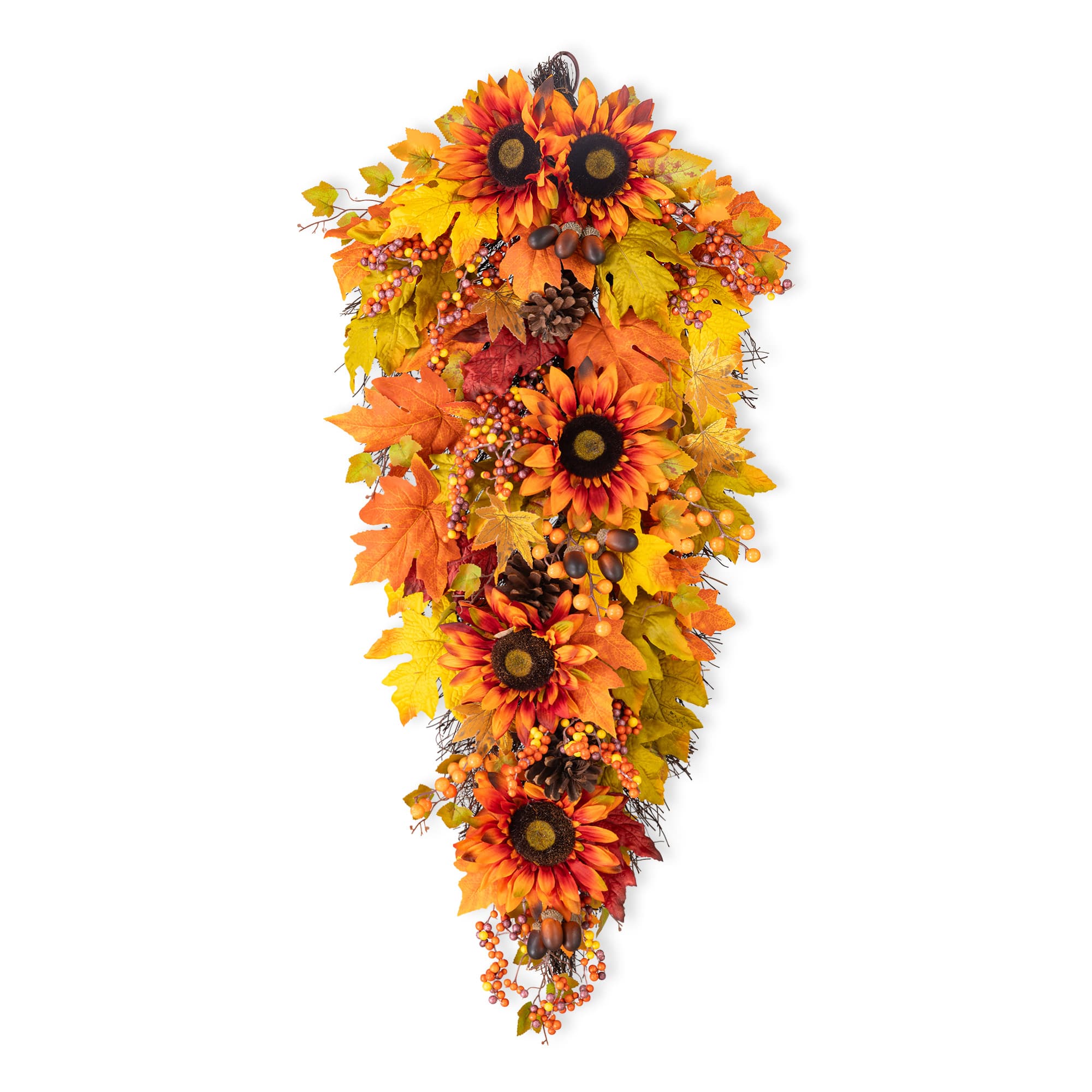 Glitzhome® 38" Oversized Fall Sunflower Teardrop Swag
