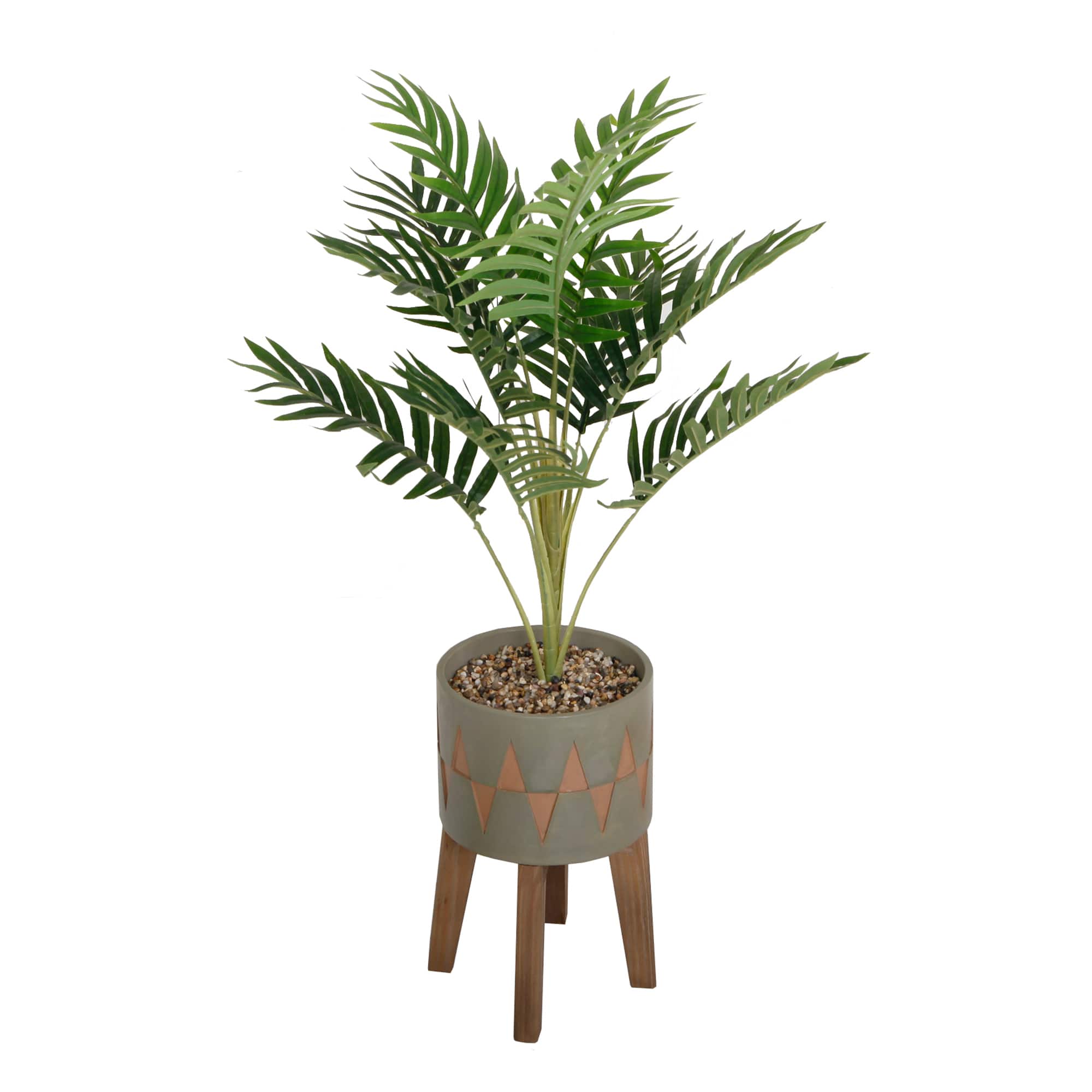 Flora Bunda® 3.15ft. Palm In Cement Planter On Wood Stand