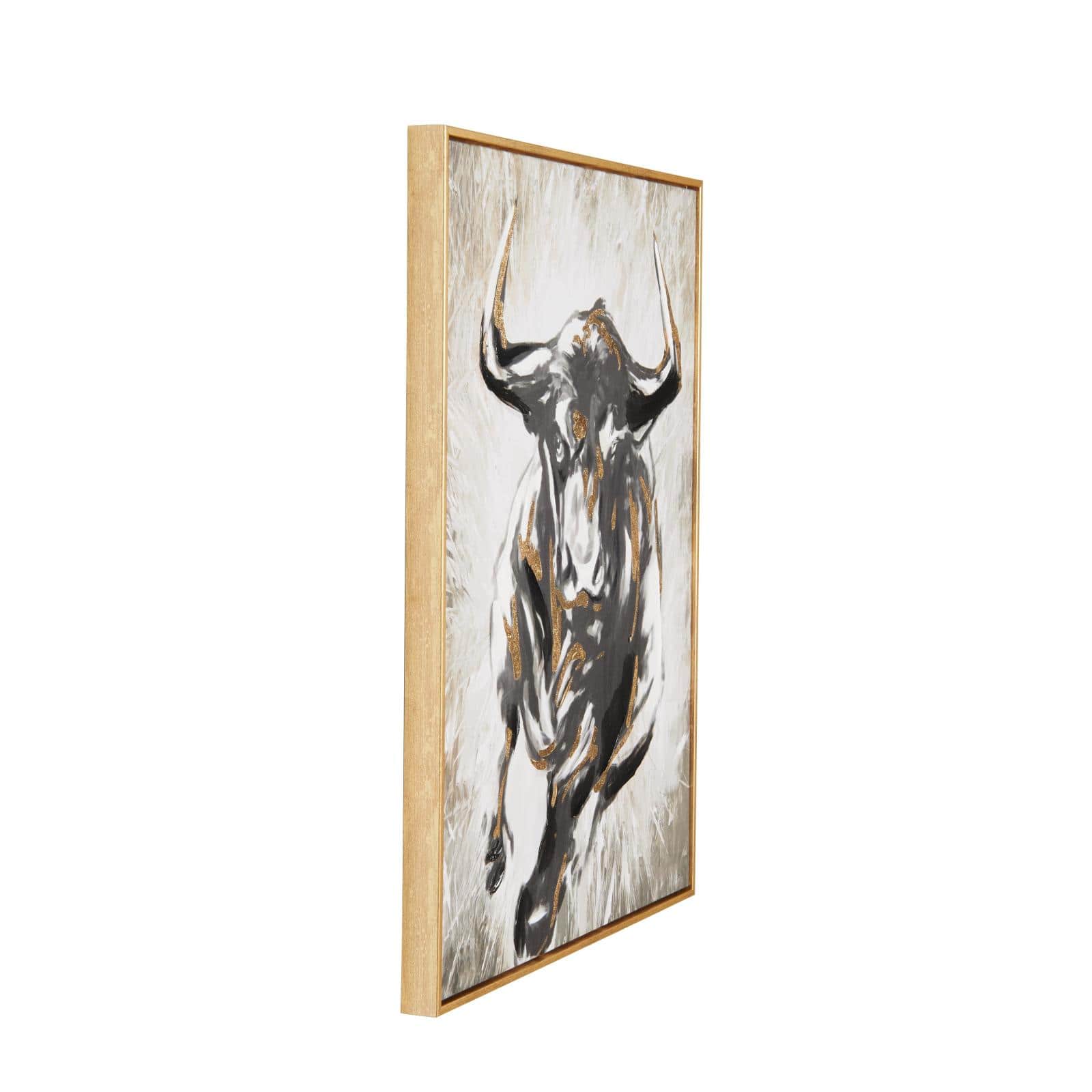 24" x 1.5" Gold Polystone Bull Shaded Running Living Room Framed Wall Art
