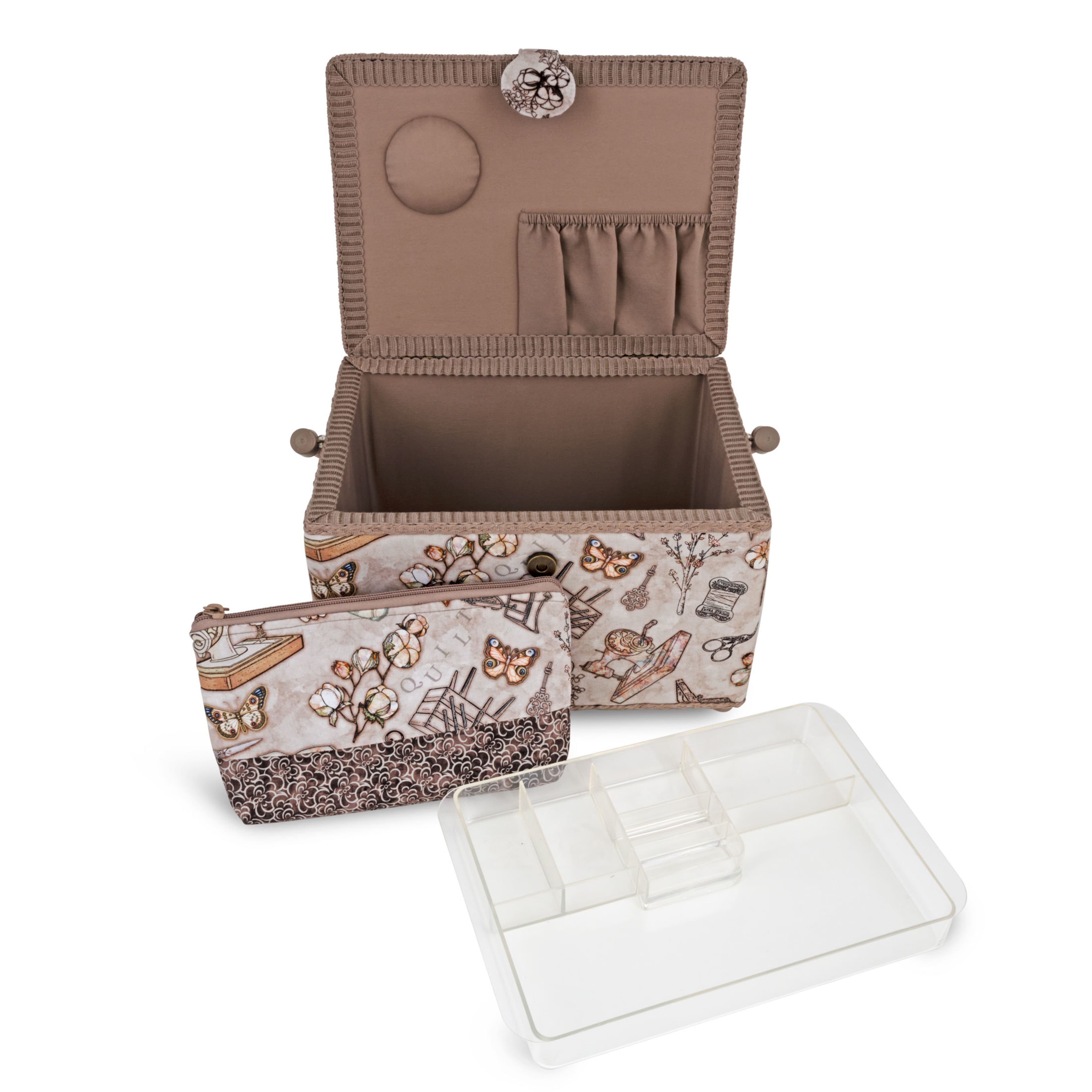 Dritz® Neutral Sewing Large Rectangular Sewing Basket With Zippered Case