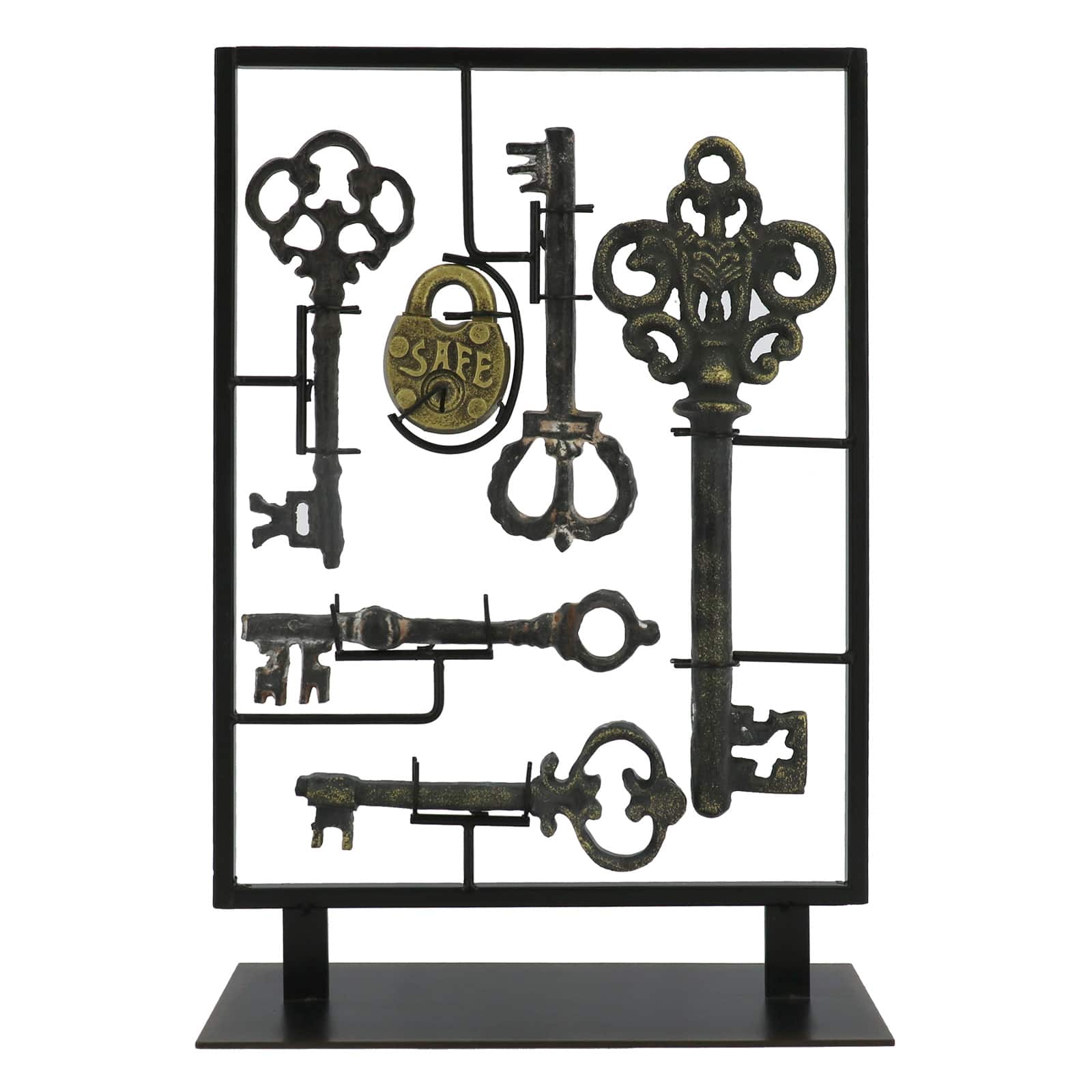 12.75" Antique Gold Key Set Tabletop Décor in Metal Frame by Ashland®