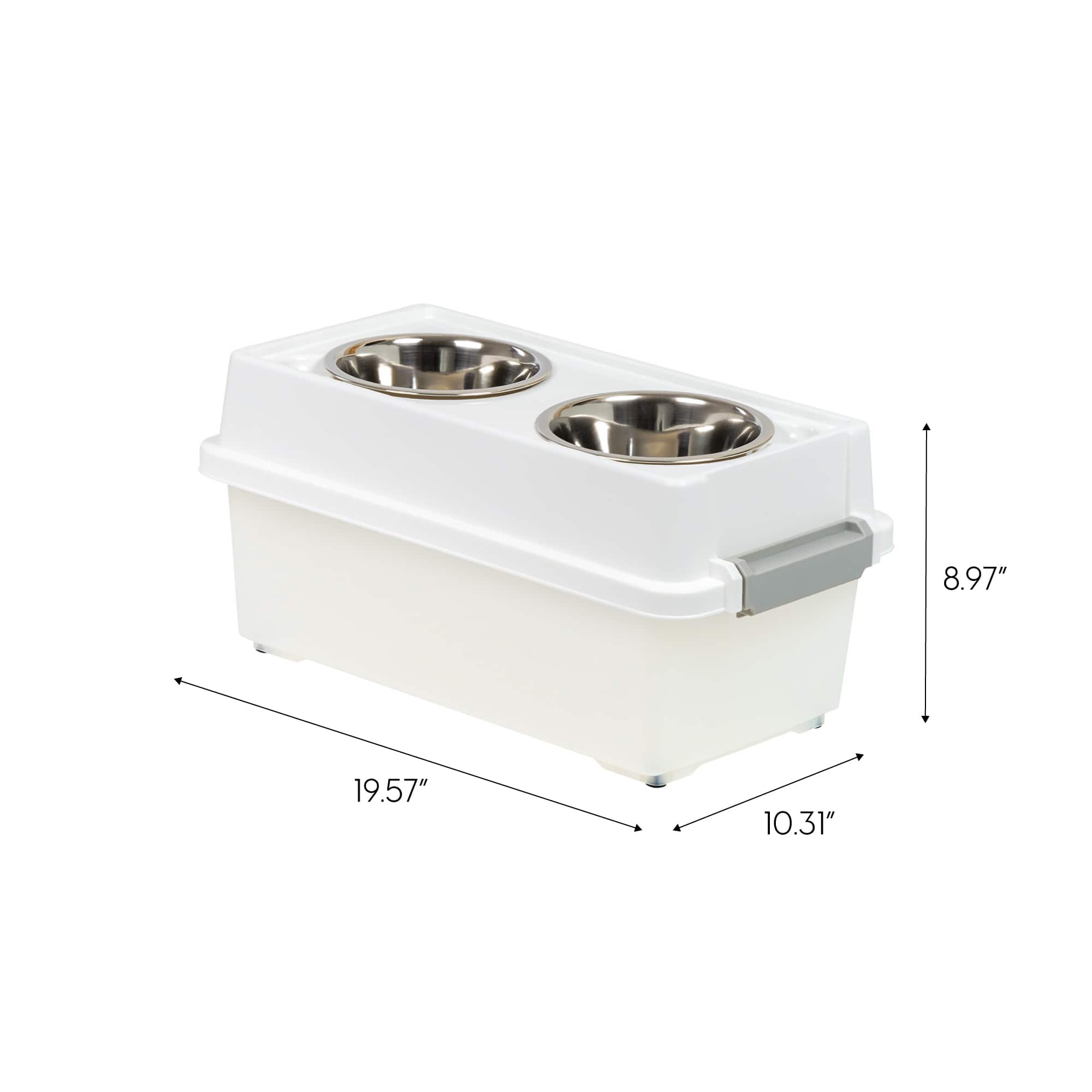 IRIS 12qt. Clear/White/Gray Airtight Elevated Feeder Storage Container