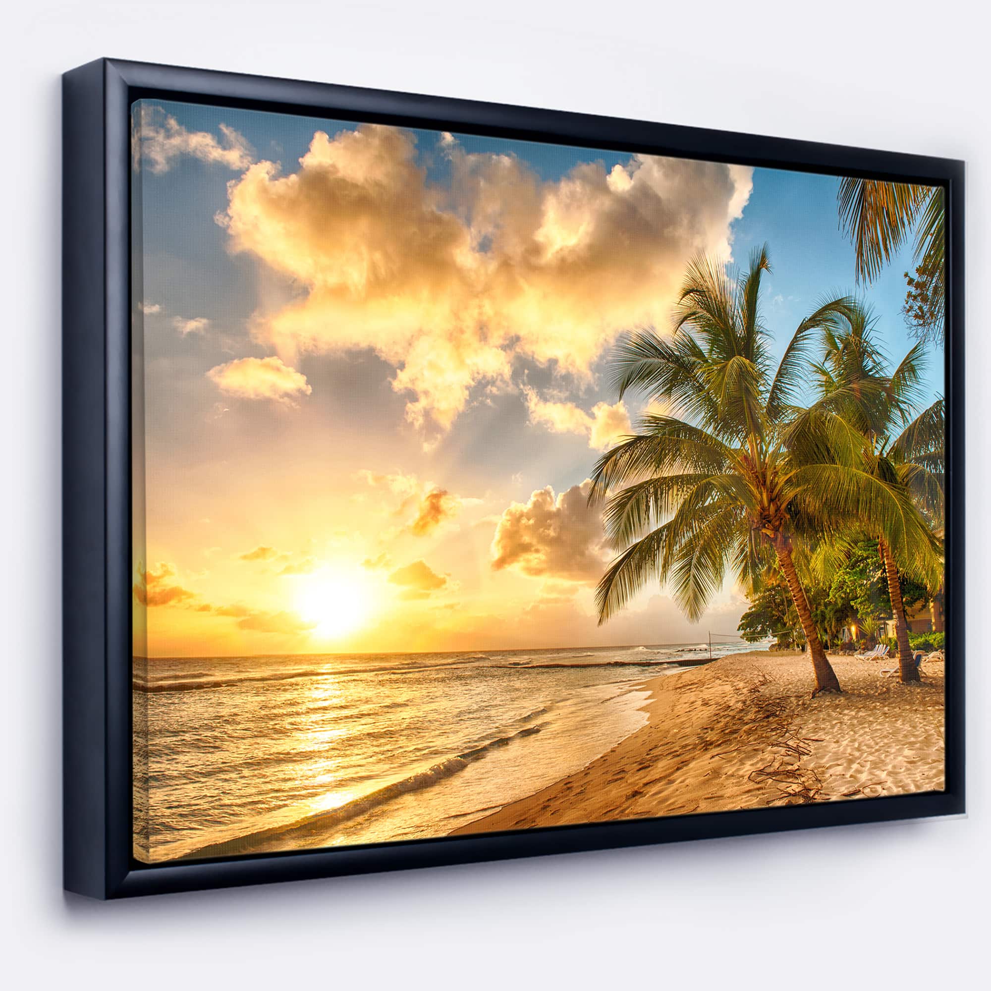 Designart - Gorgeous Beach of Island Barbados - Modern Seascape Framed Canvas Artwork