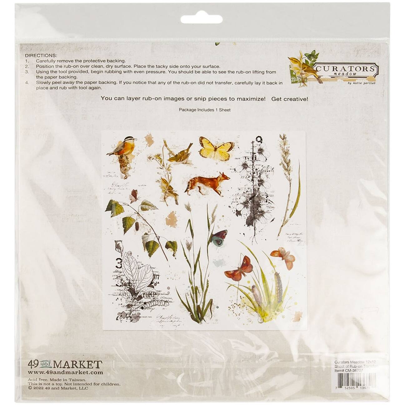 49 and Market Curators Meadow Rub-On Transfer Sheet