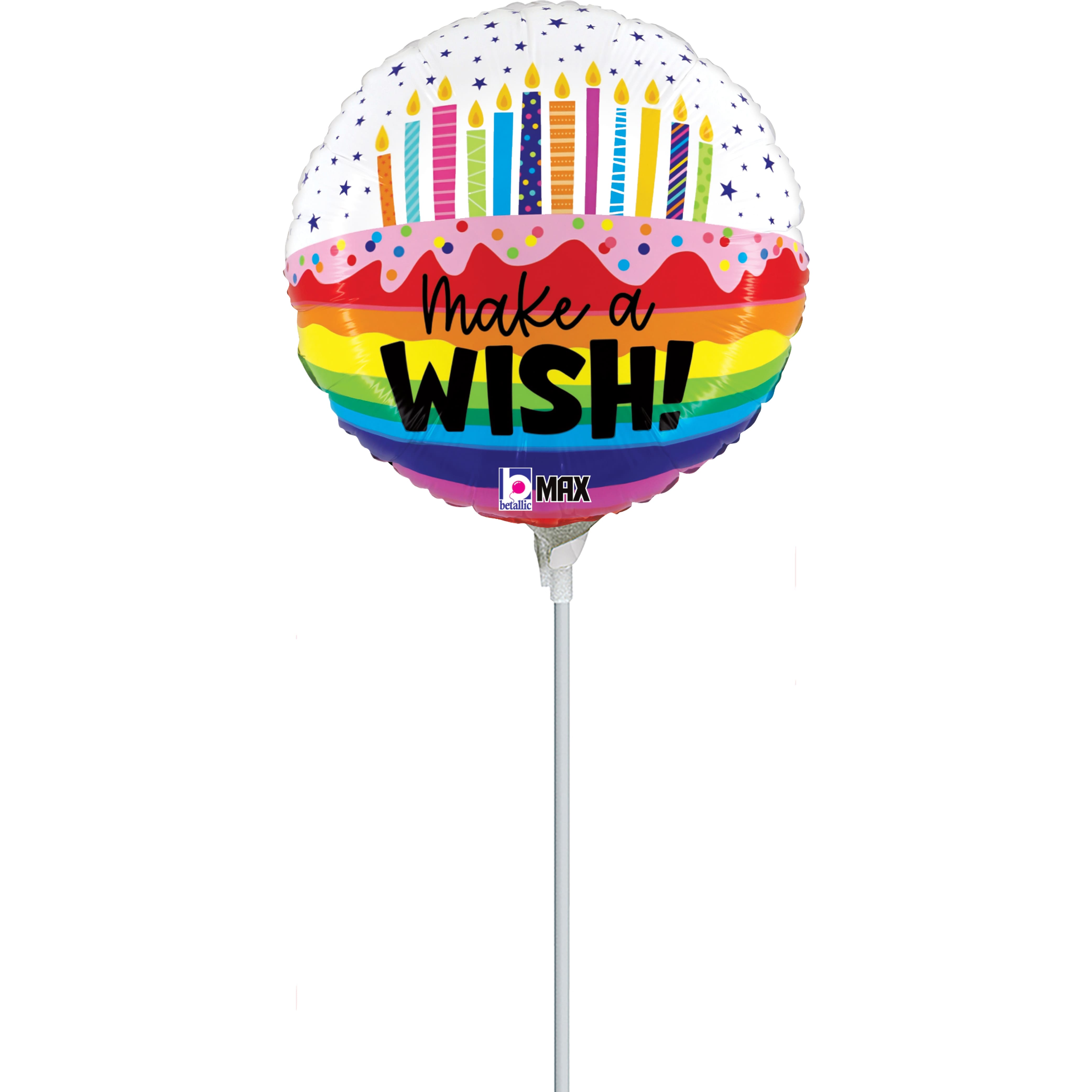 9"  Rainbow Wish Birthday Stick Balloon