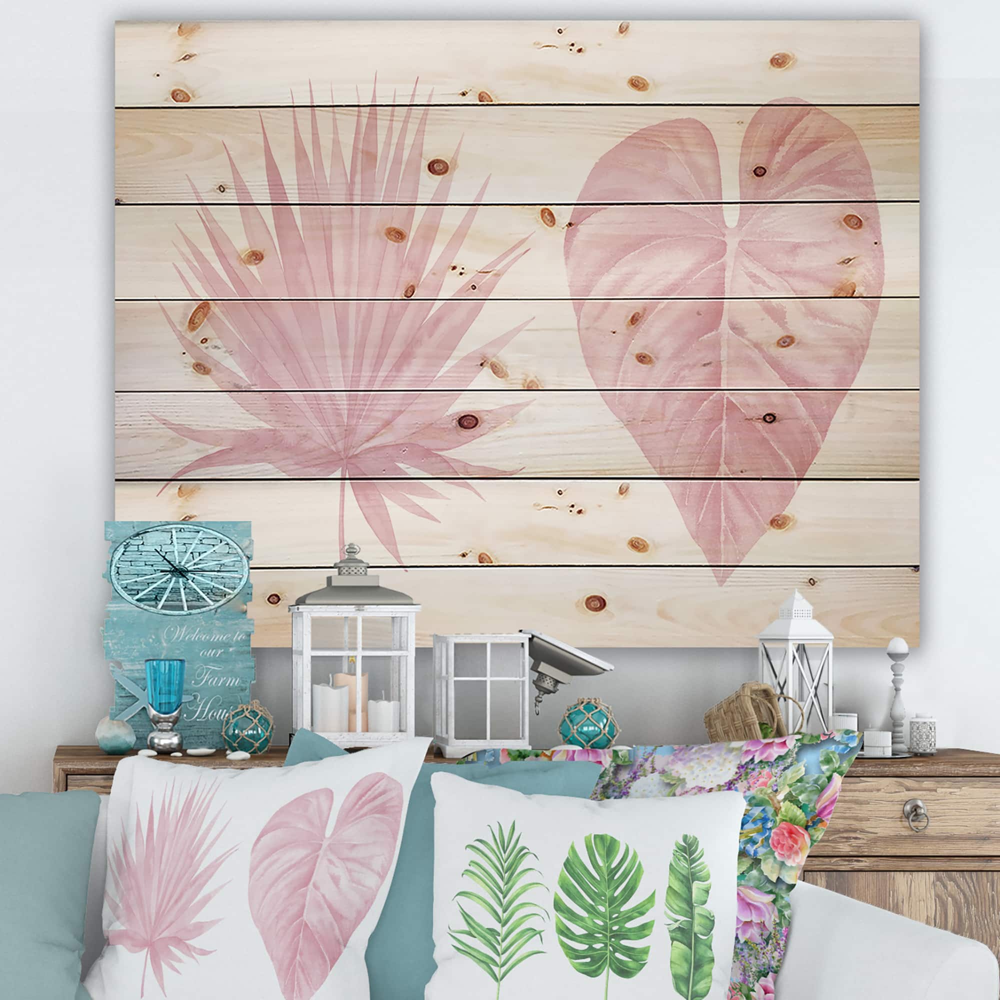 Designart - Tropical Pink Watercolour Leaves II