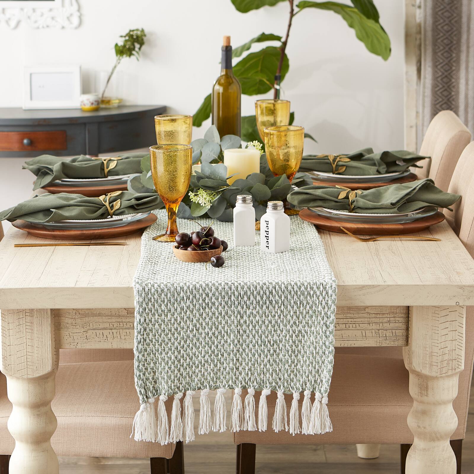 DII® 108" Woven Fringed Table Runner