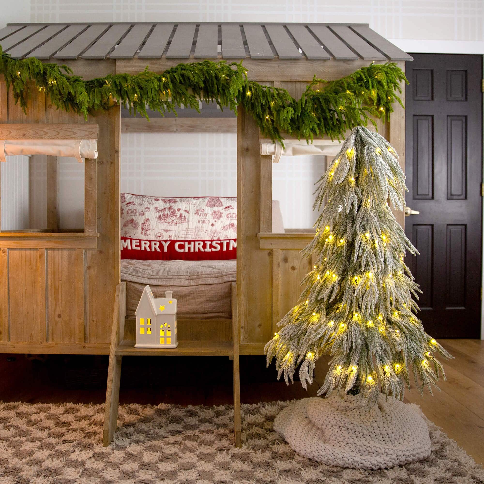 4ft. Pre-Lit Down Swept Flocked Fir Artificial Christmas Tree, Warm White LED Lights