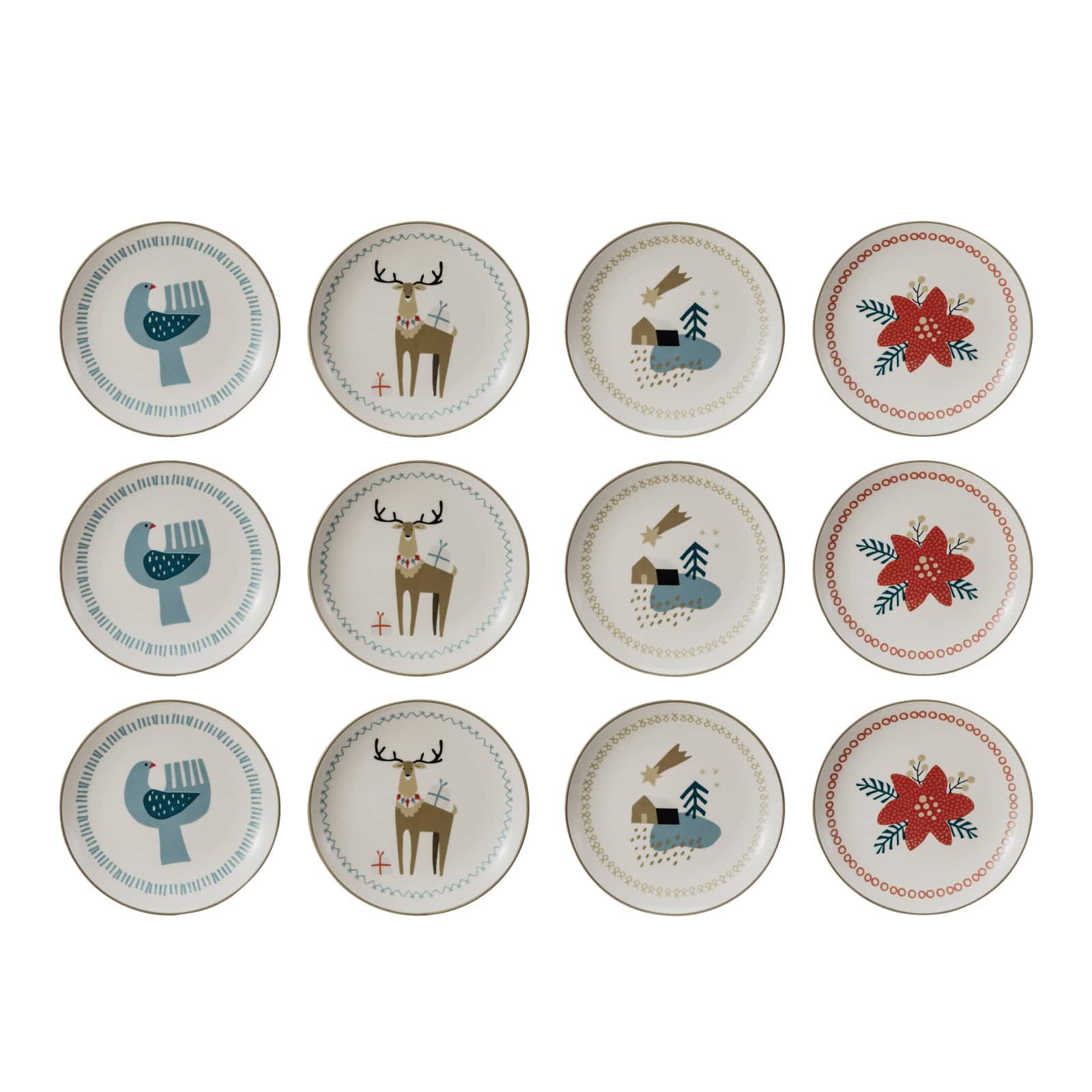 Hello Honey® 5" Mixed Woodland Print Round Stoneware Plates, 12ct.