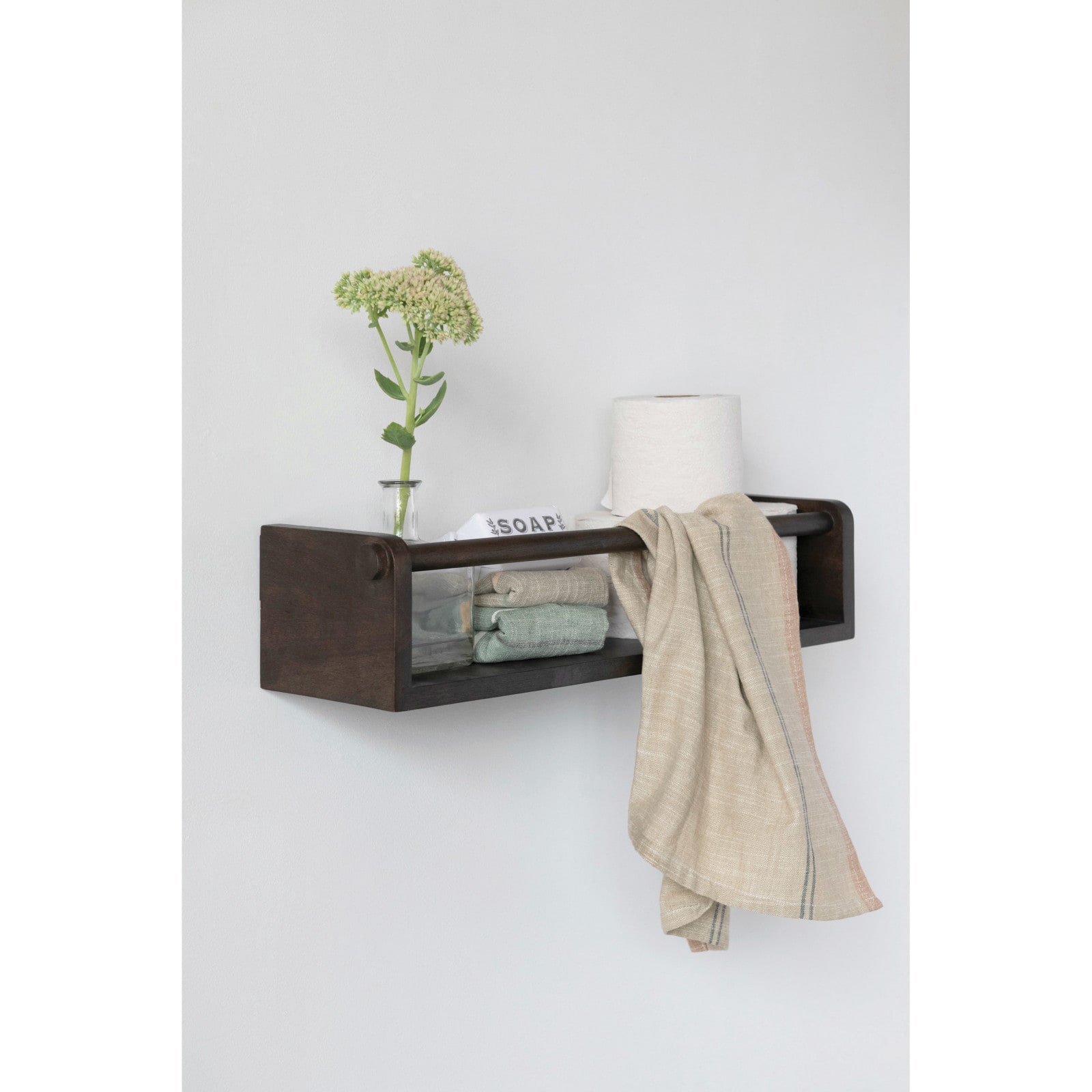 Hello Honey® 22" Espresso Finish Mango Wood Wall Shelf with Rod