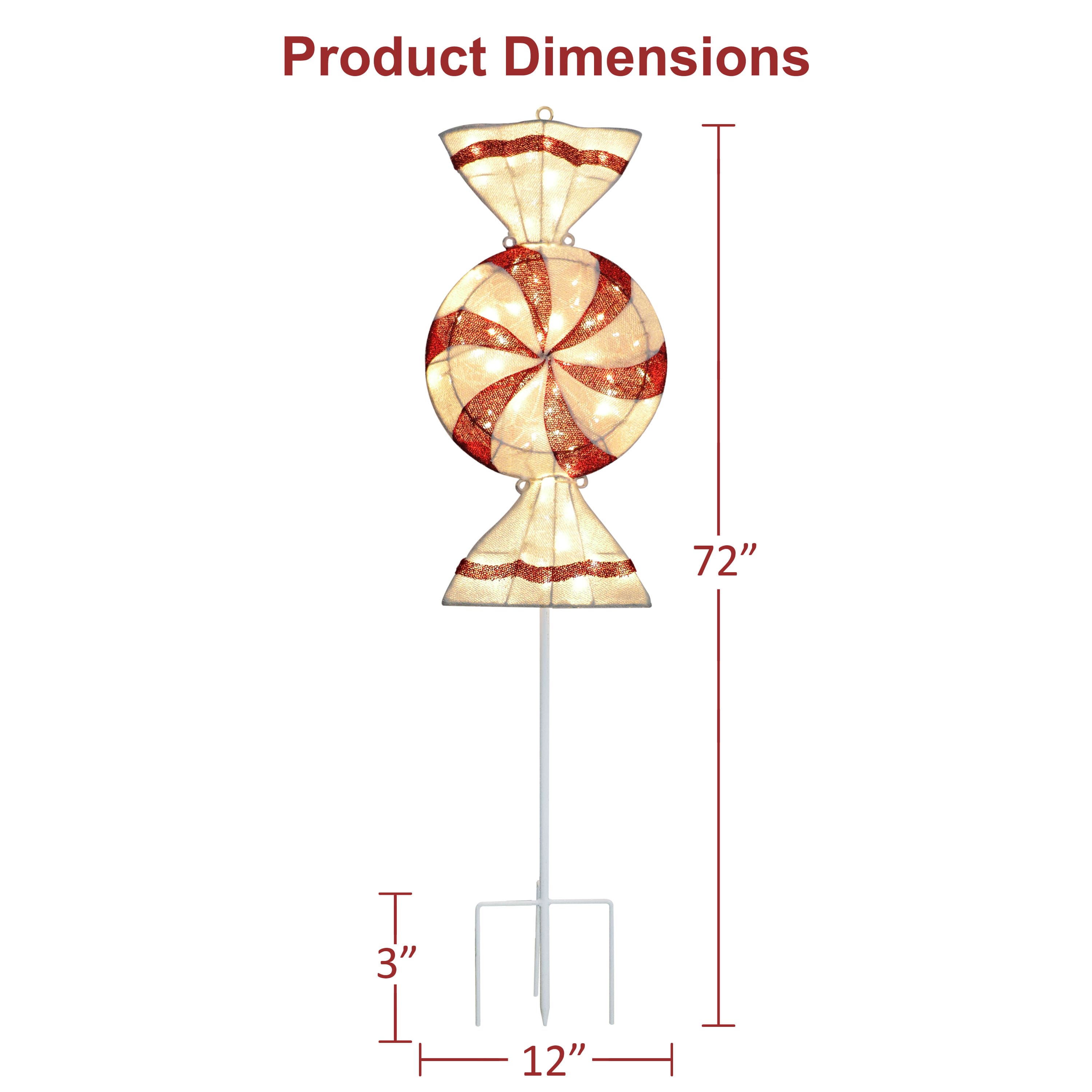 Puleo International 6ft. Pre-Lit Peppermint Candy Pathway Stake Christmas Décor with Warm White LED Lights