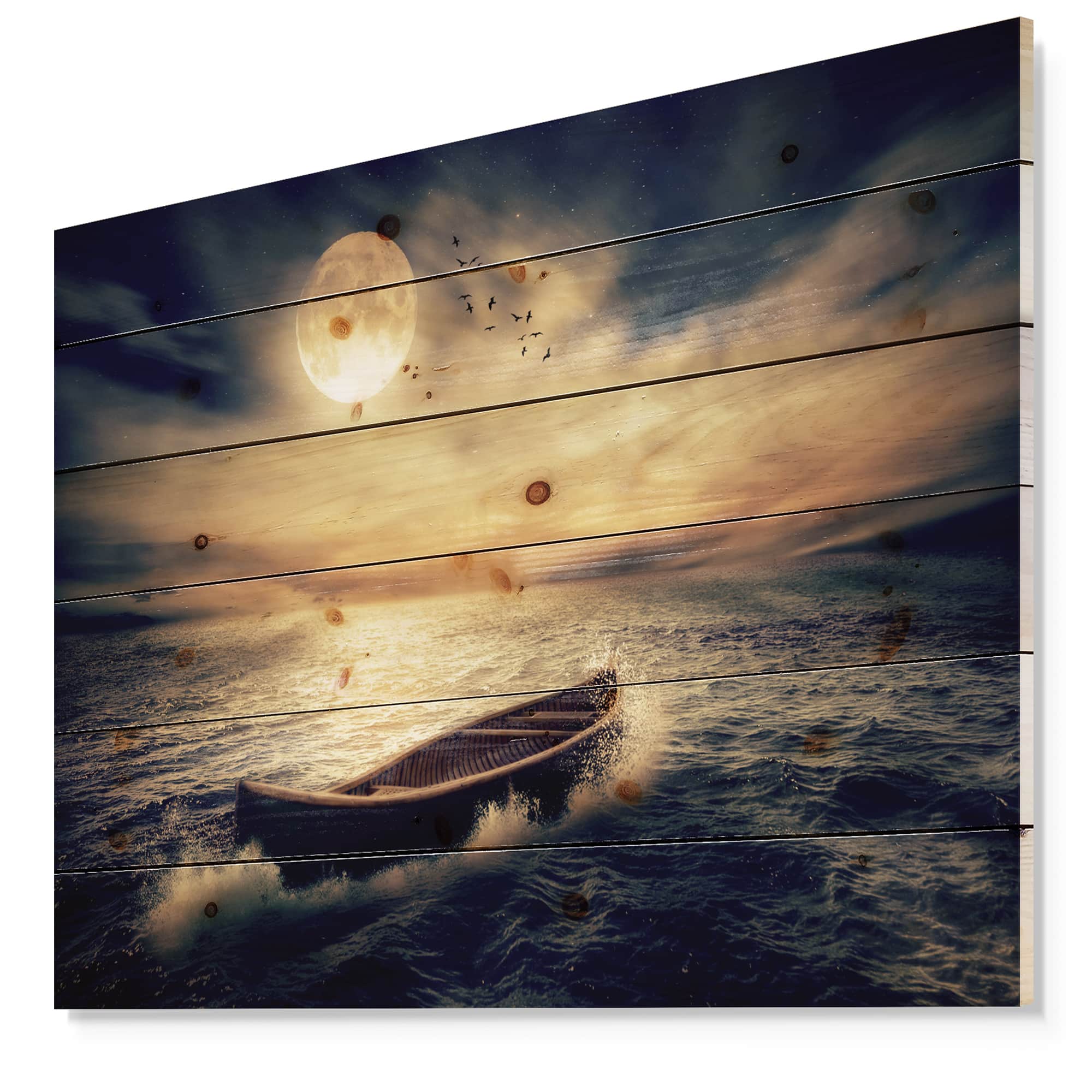 Designart - Middle of Ocean after Storm - Floral Print on Natural Pine Wood