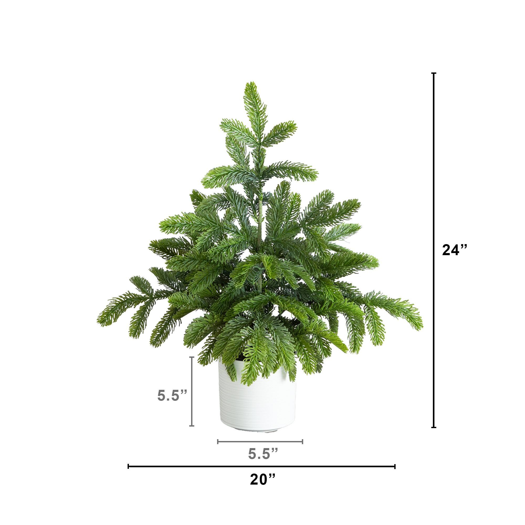 Nearly Natural 24" Artificial Real Touch Christmas Pine in White Decorative Planter