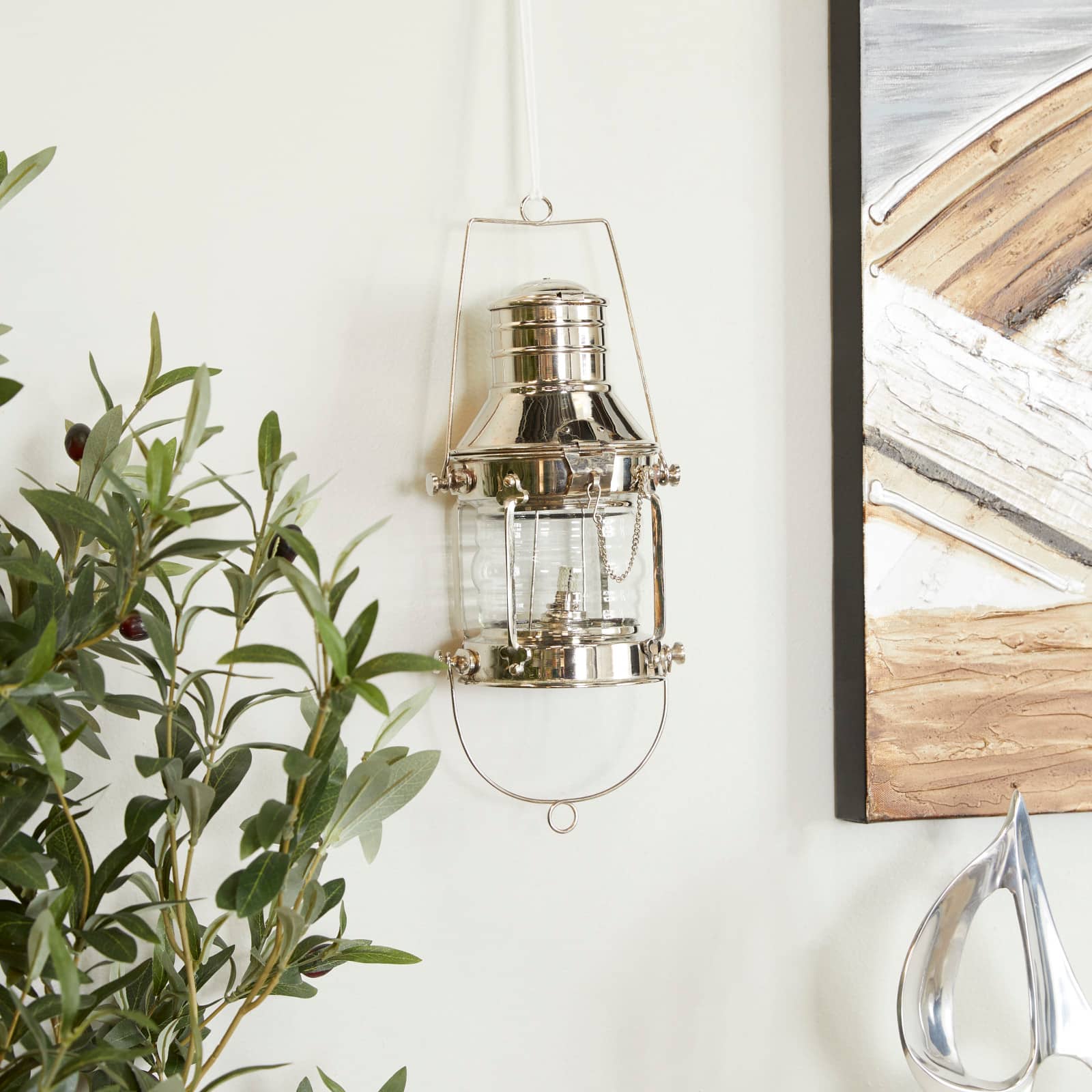 9" Silver Brass Candle Lantern