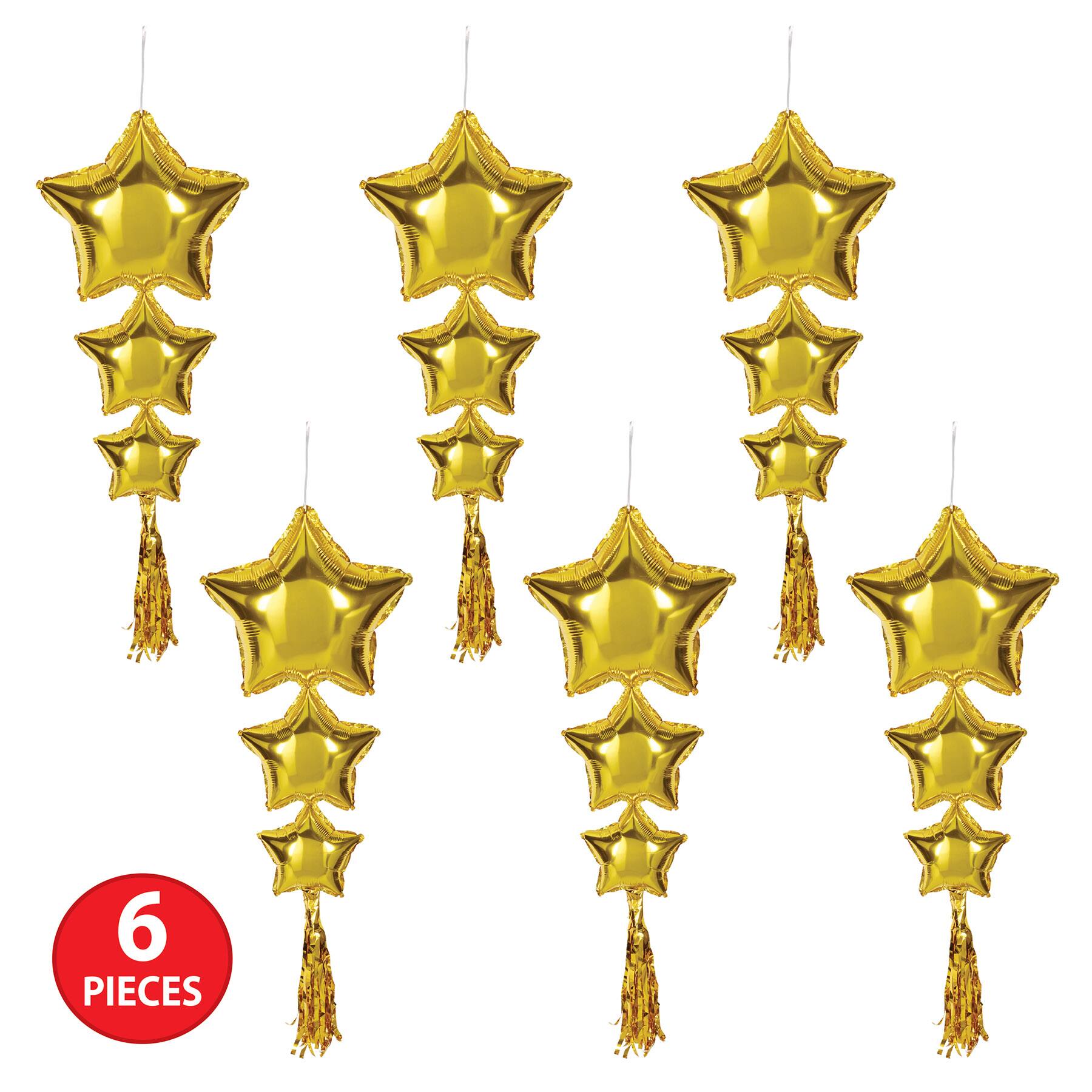 Beistle 3.75ft. Gold Star Balloons with Tassels, 6ct.