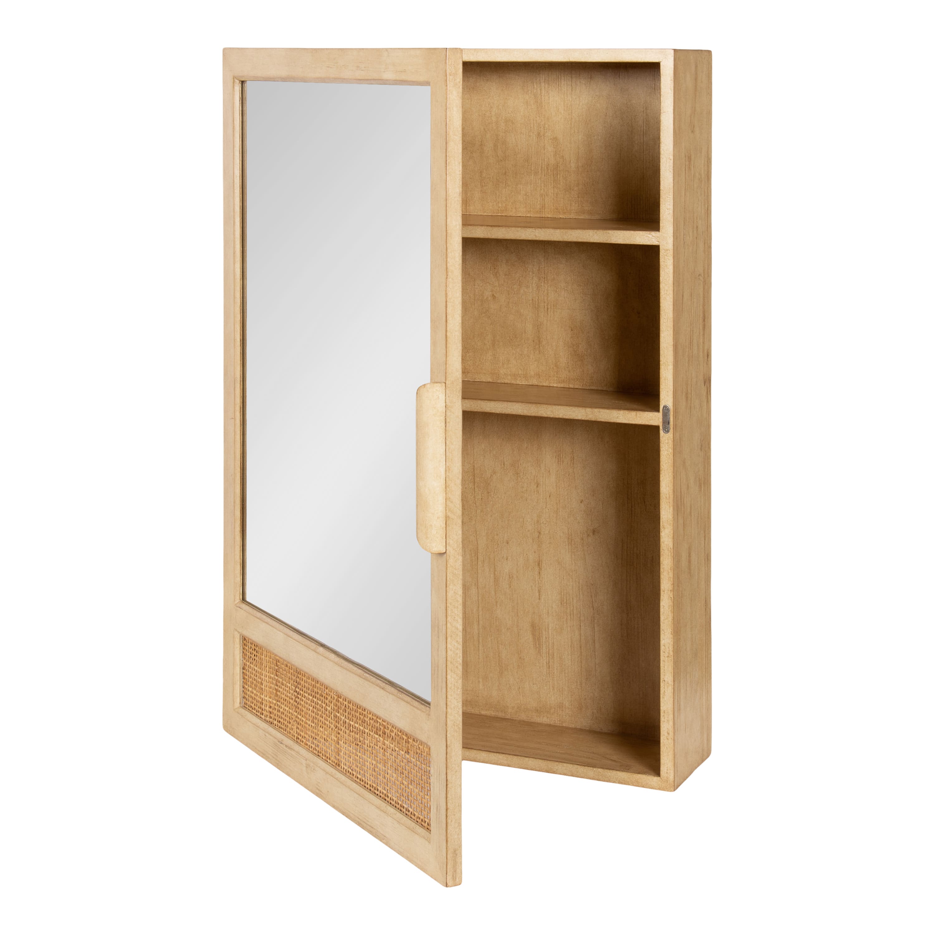 Kate and Laurel Ori Rattan & Wood Mirror Vanity Cabinet