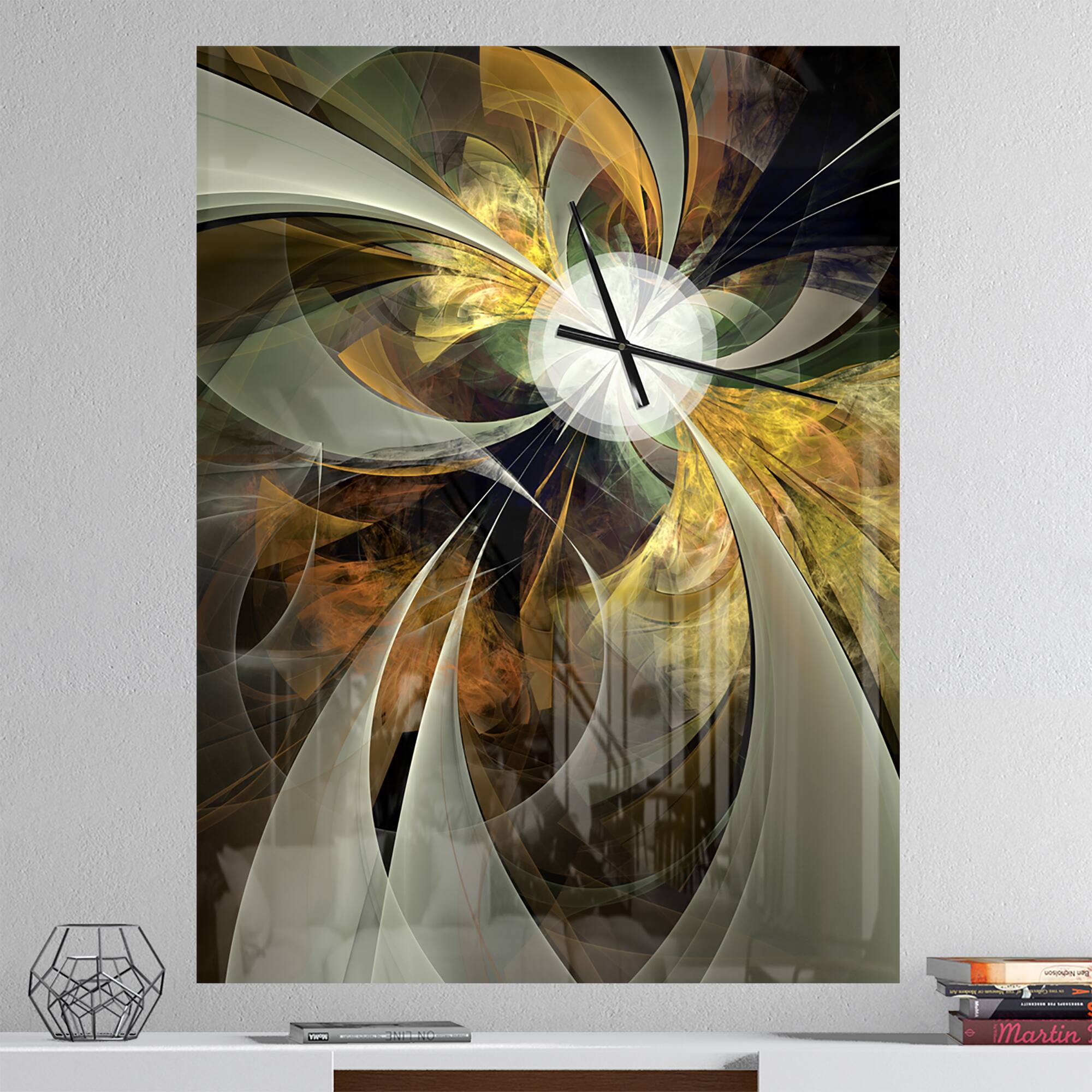 Designart Symmetrical Gold Fractal Flower Modern Wall Clock