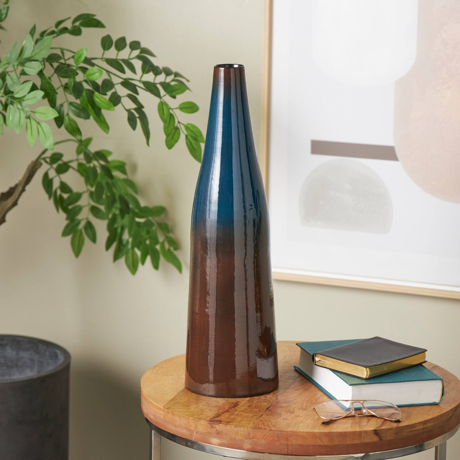 20.25" Blue & Brown Ombre Metal Vase