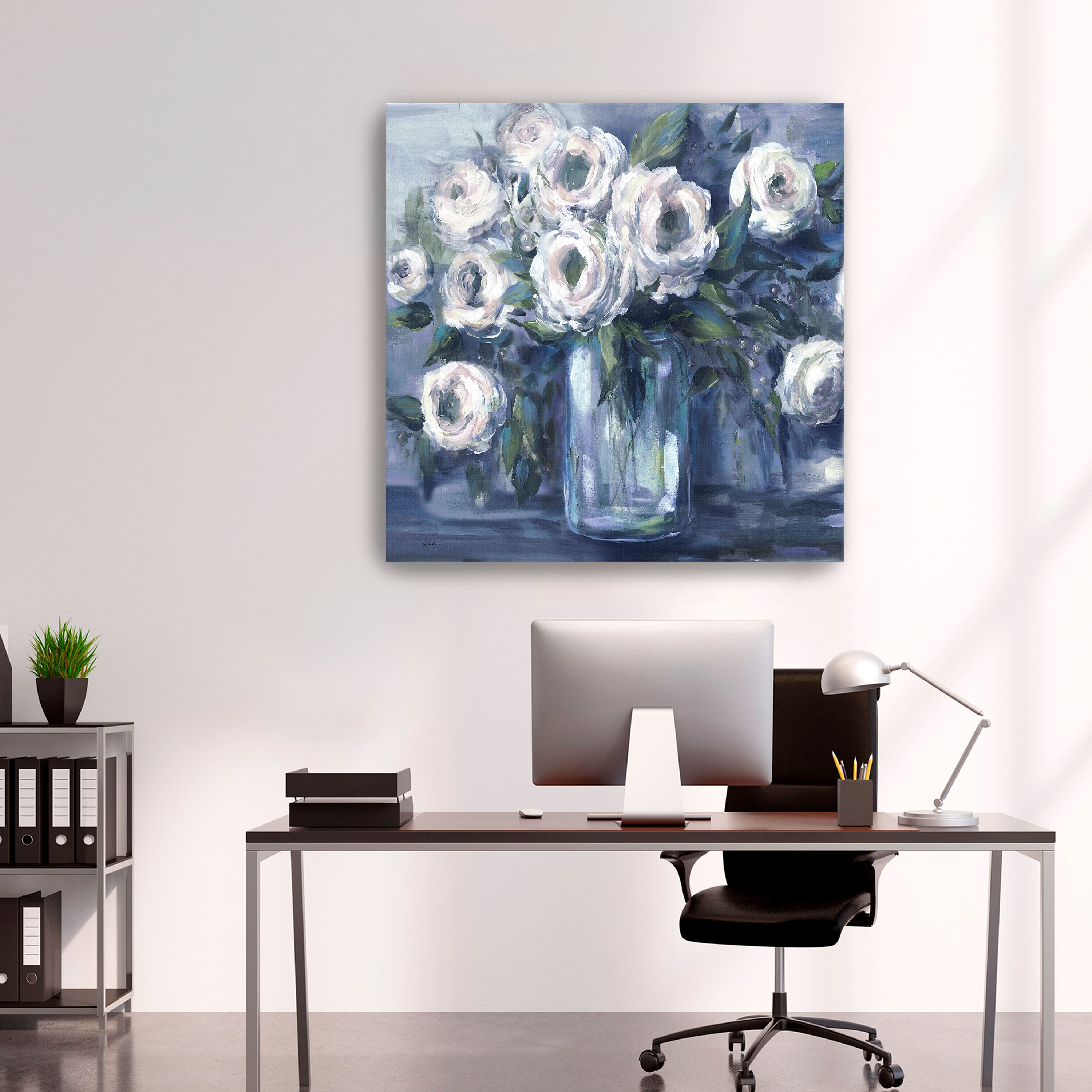 Indigo And White Blooms In Mason Jar Canvas Giclee