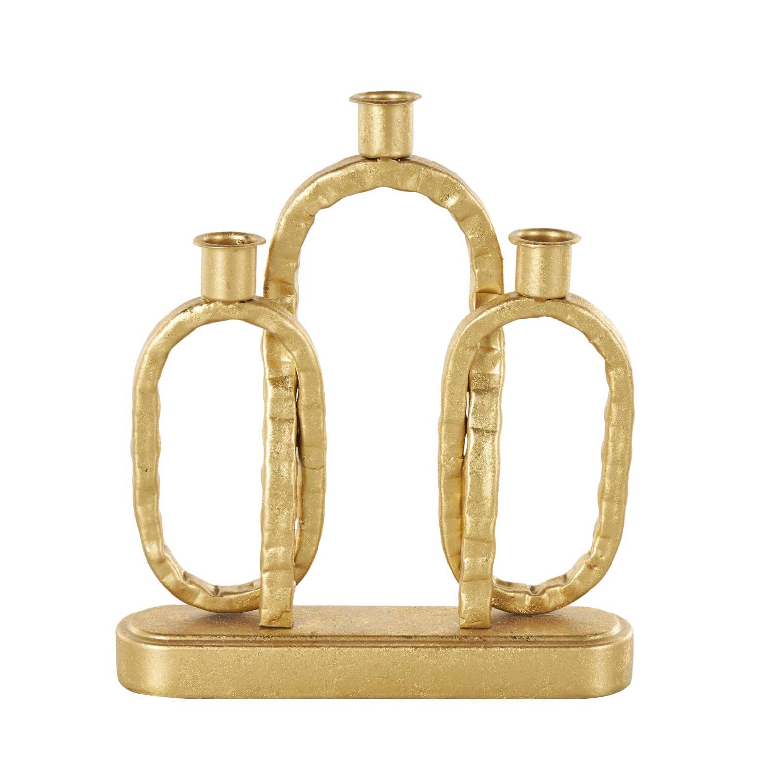 10" Gold Metal Interlocked Chains Candle Holder with Rectangle Base