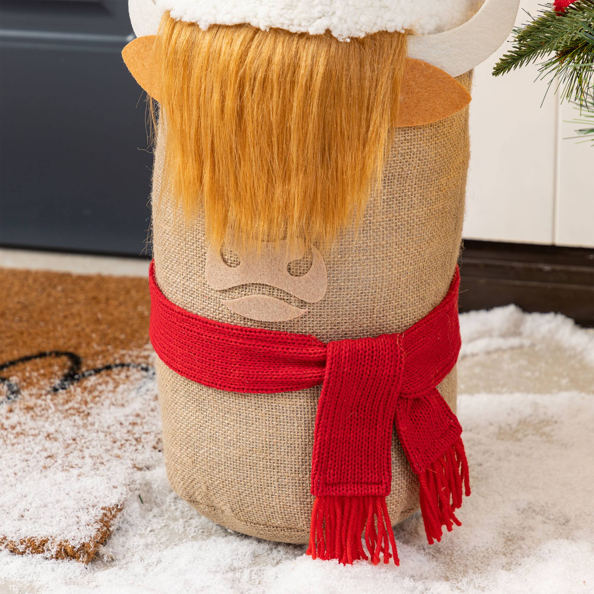 Glitzhome® 20" Christmas Linen Highland Cow Doorstop Porch Decor