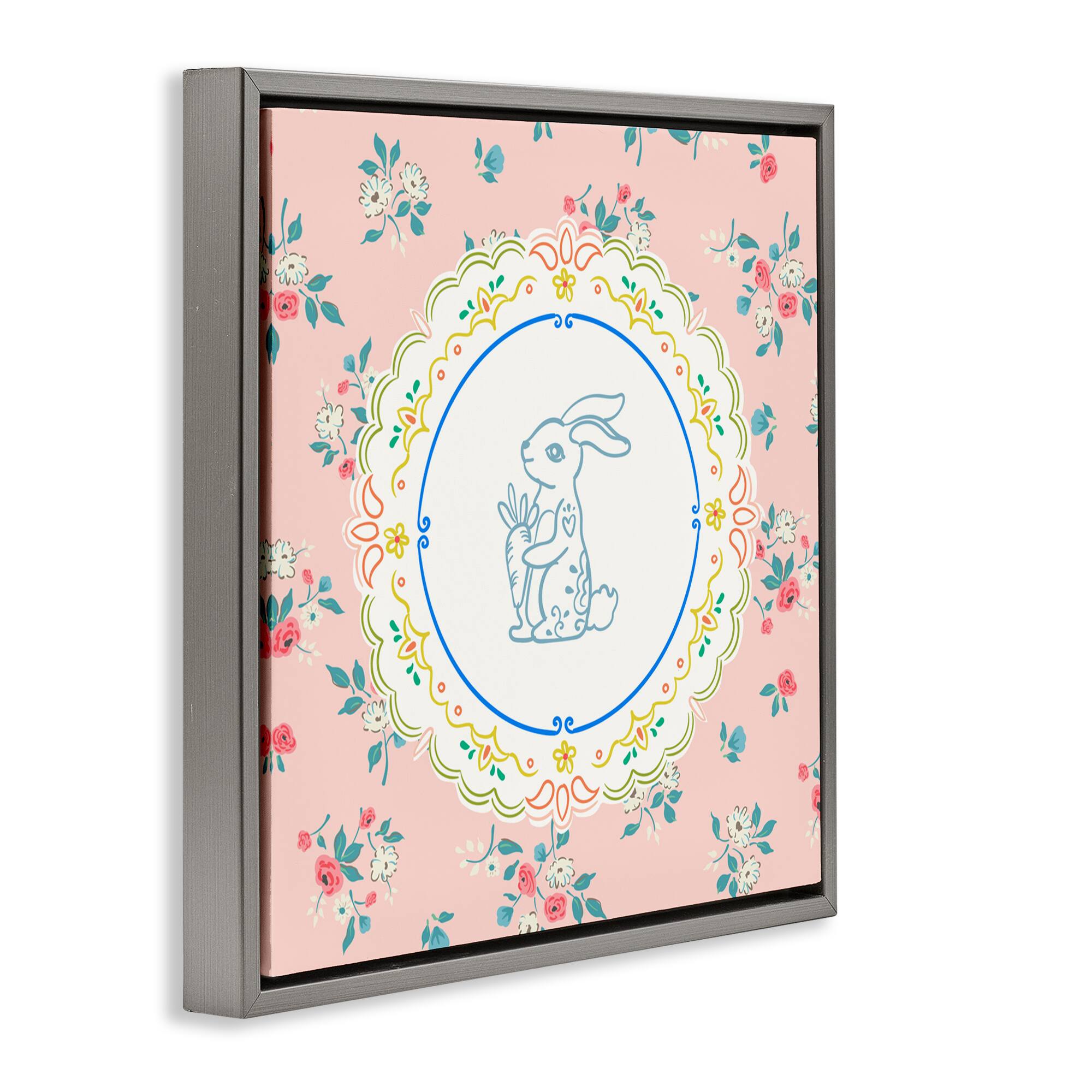 Stupell Industries Whimsical Spring Bunny Floating Frame Wall Art