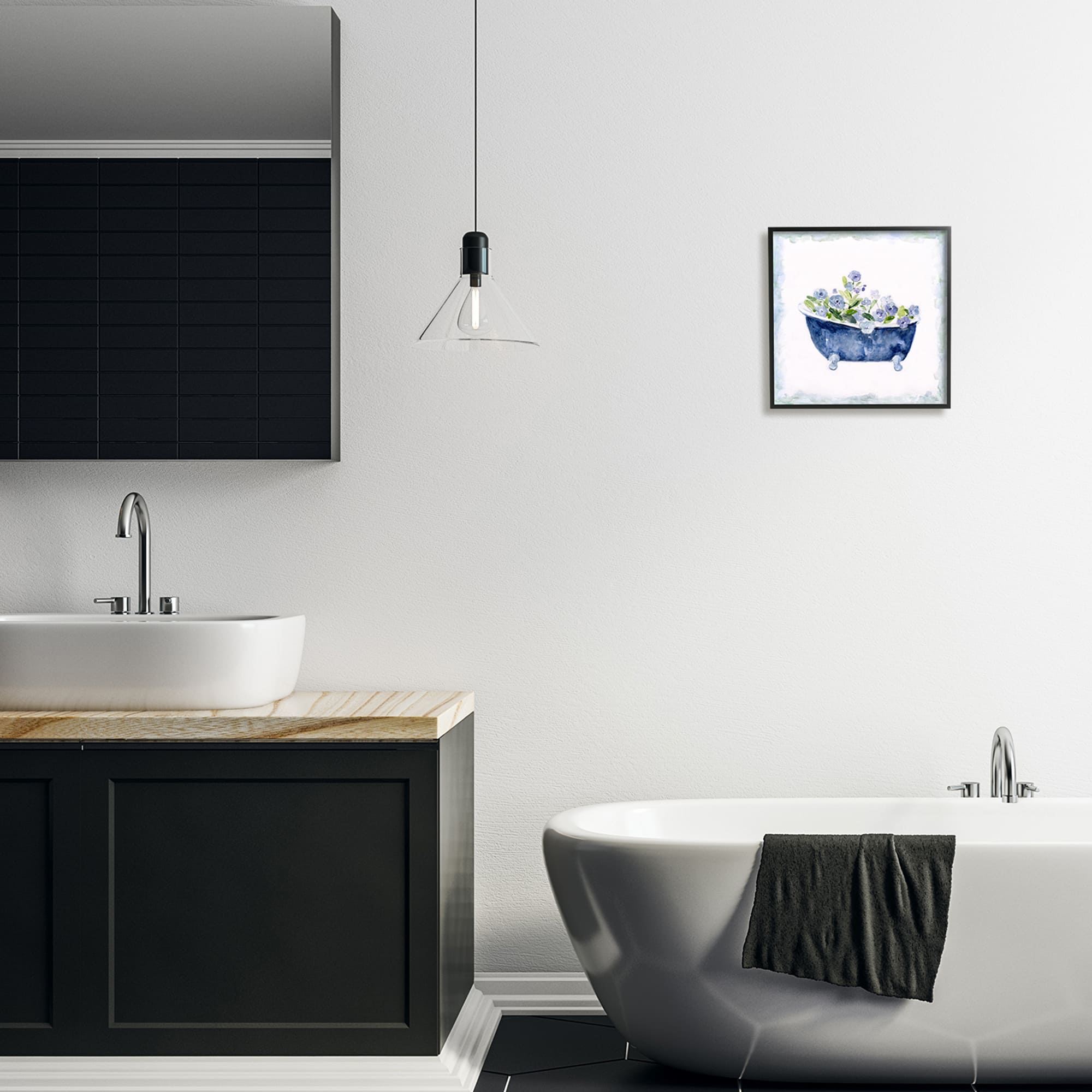 Stupell Industries Charming Blue Foral Bathtub Botanical Framed Giclee Art