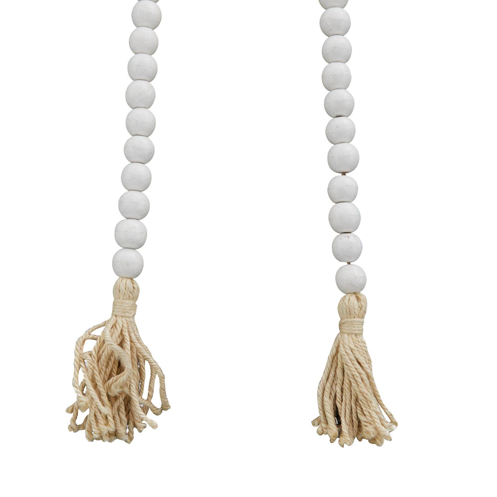 White Wood Bohemian Bead Garland 80" x 1" x 1"