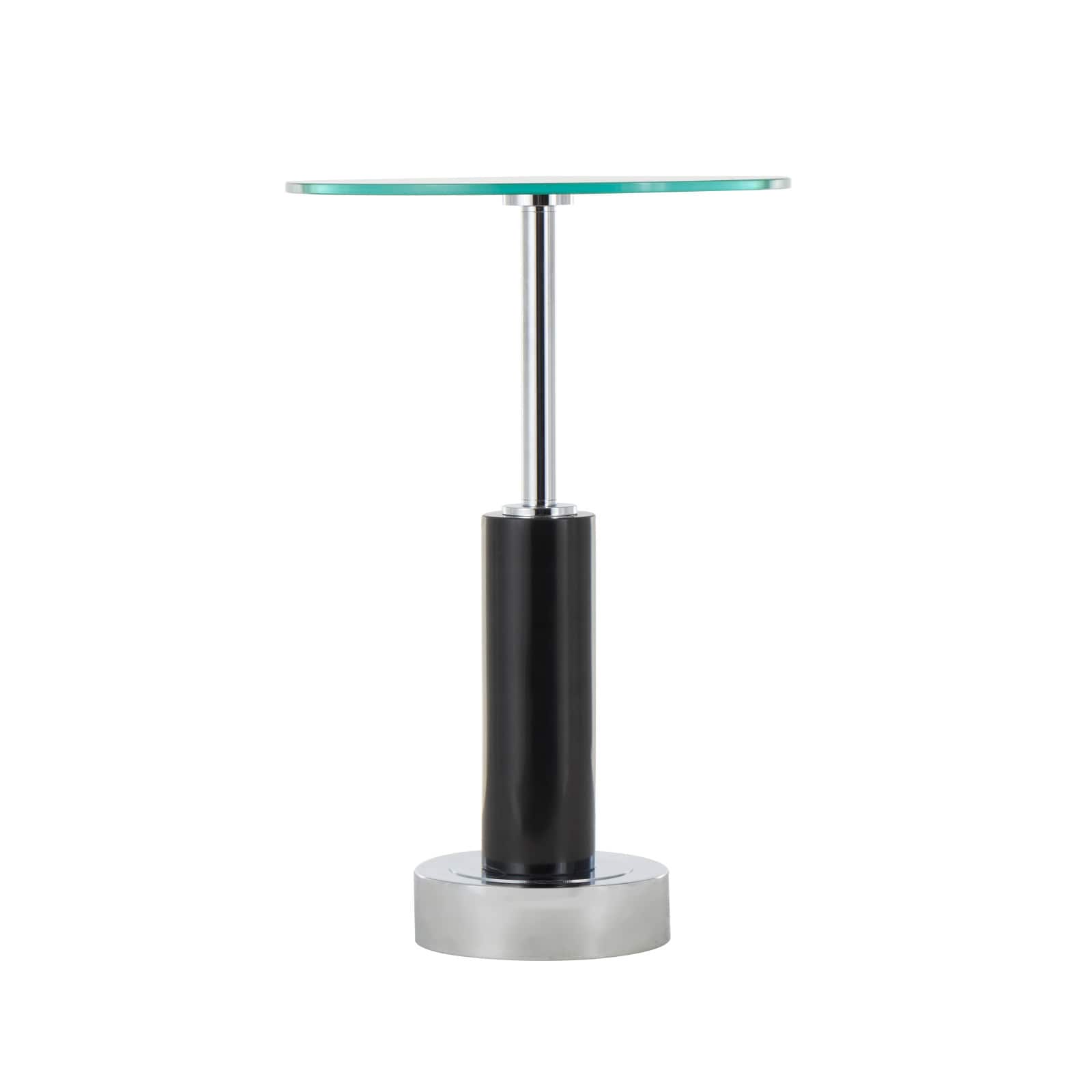21" Black Marble Round Side End Accent Table with Silver Metal Rod & Base