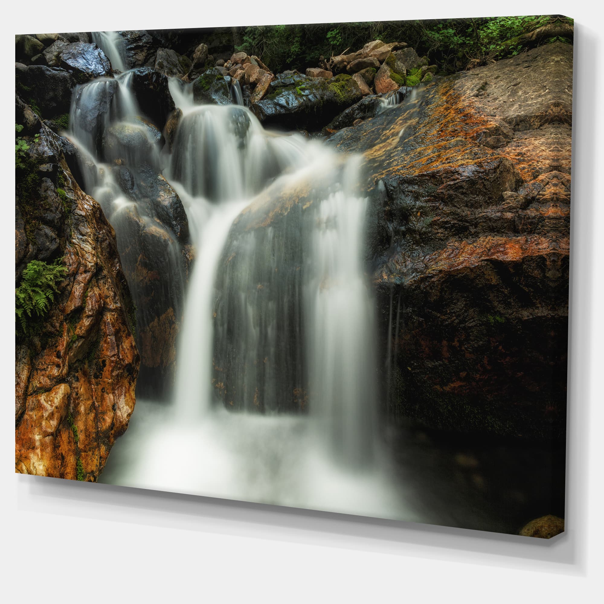 Designart - Slow Motion Waterfall on Rocks