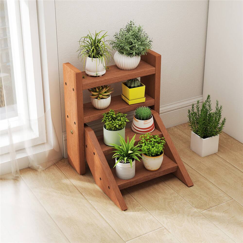 Costway 4-Tier Wooden Plant Stand for Multiple Succulents Patio