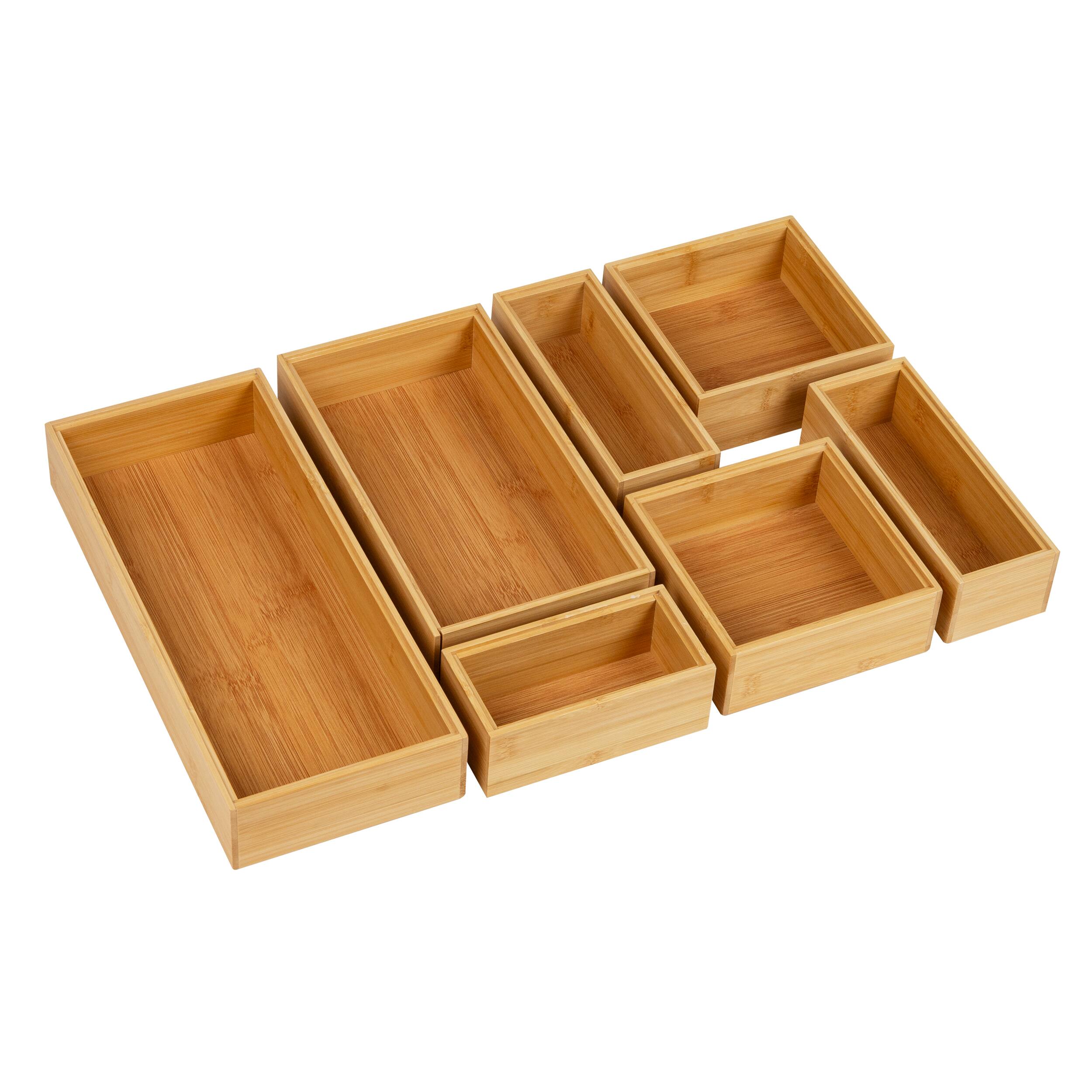 Mind Reader 7-Piece Bamboo Drawer Organizer Set, Brown